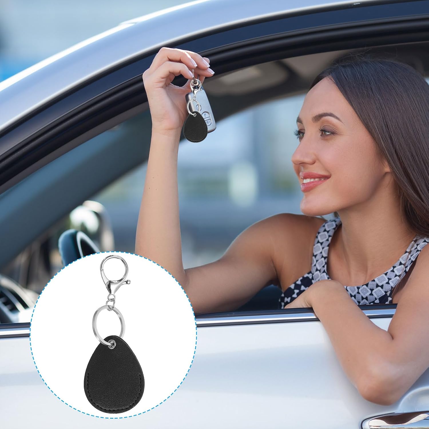 Leather Key Fob - PU Keychain Holder for Keys, ID Cards Black - Image 6