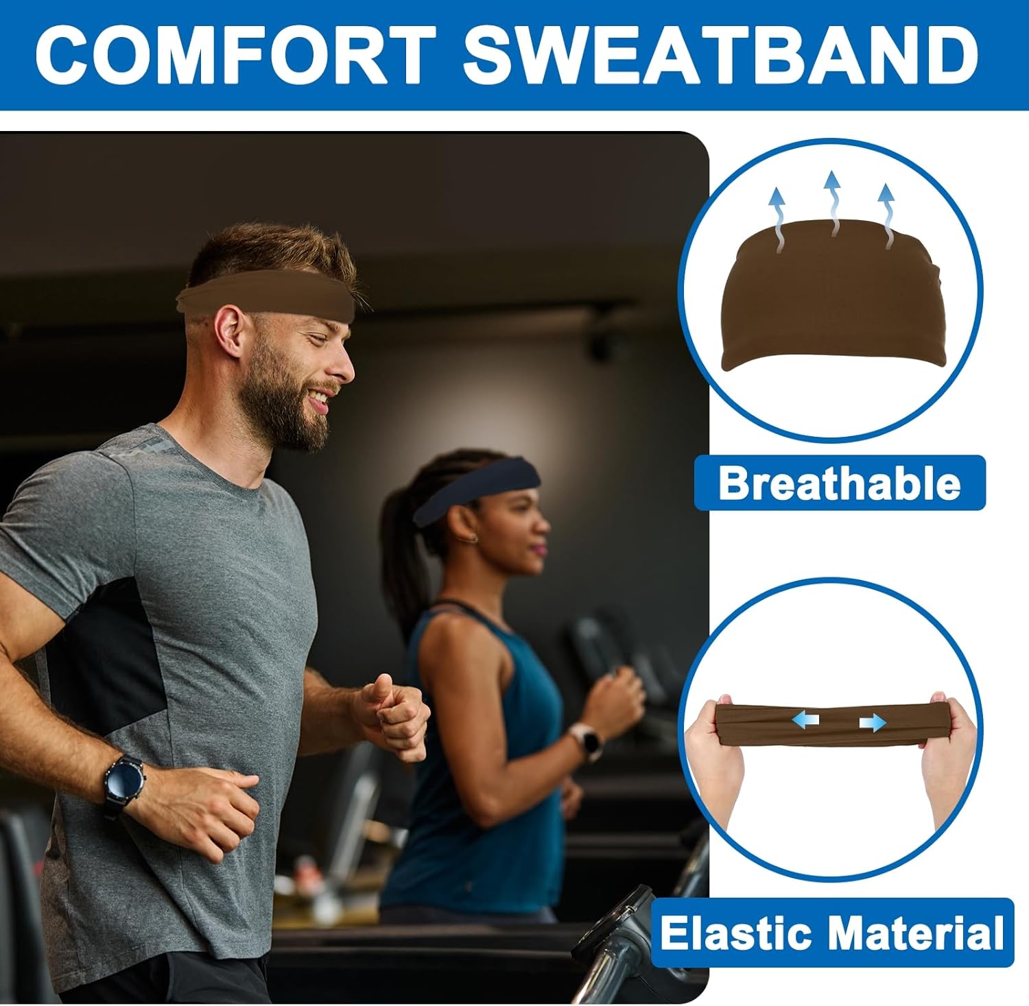 Sport Headbands for Men, Running Sweat Bands Absorbing Head Band Brown - - Image 3