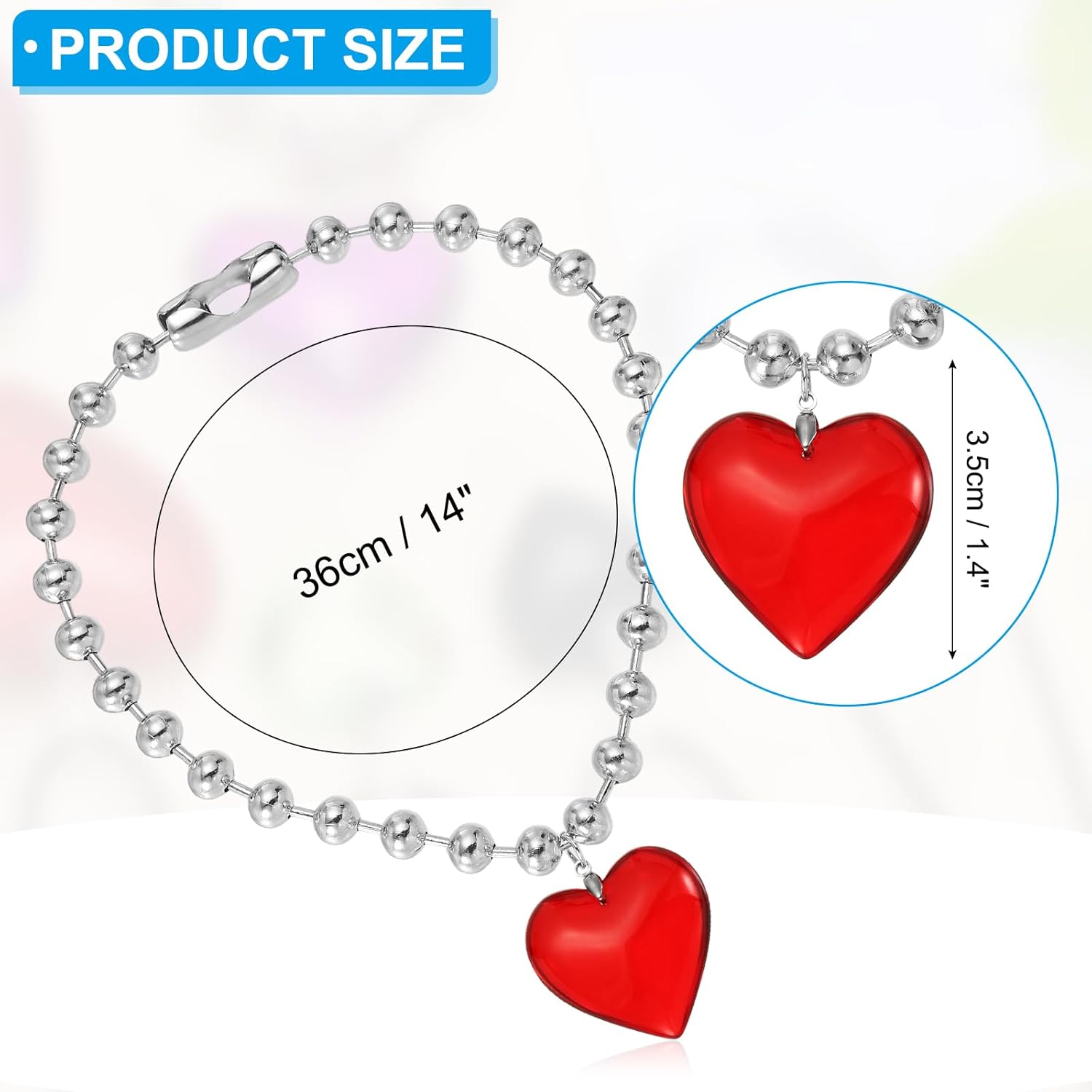 Glass Heart Shape Pendant Necklace, Alloy Chain Love Charms Necklace Red - - Image 2