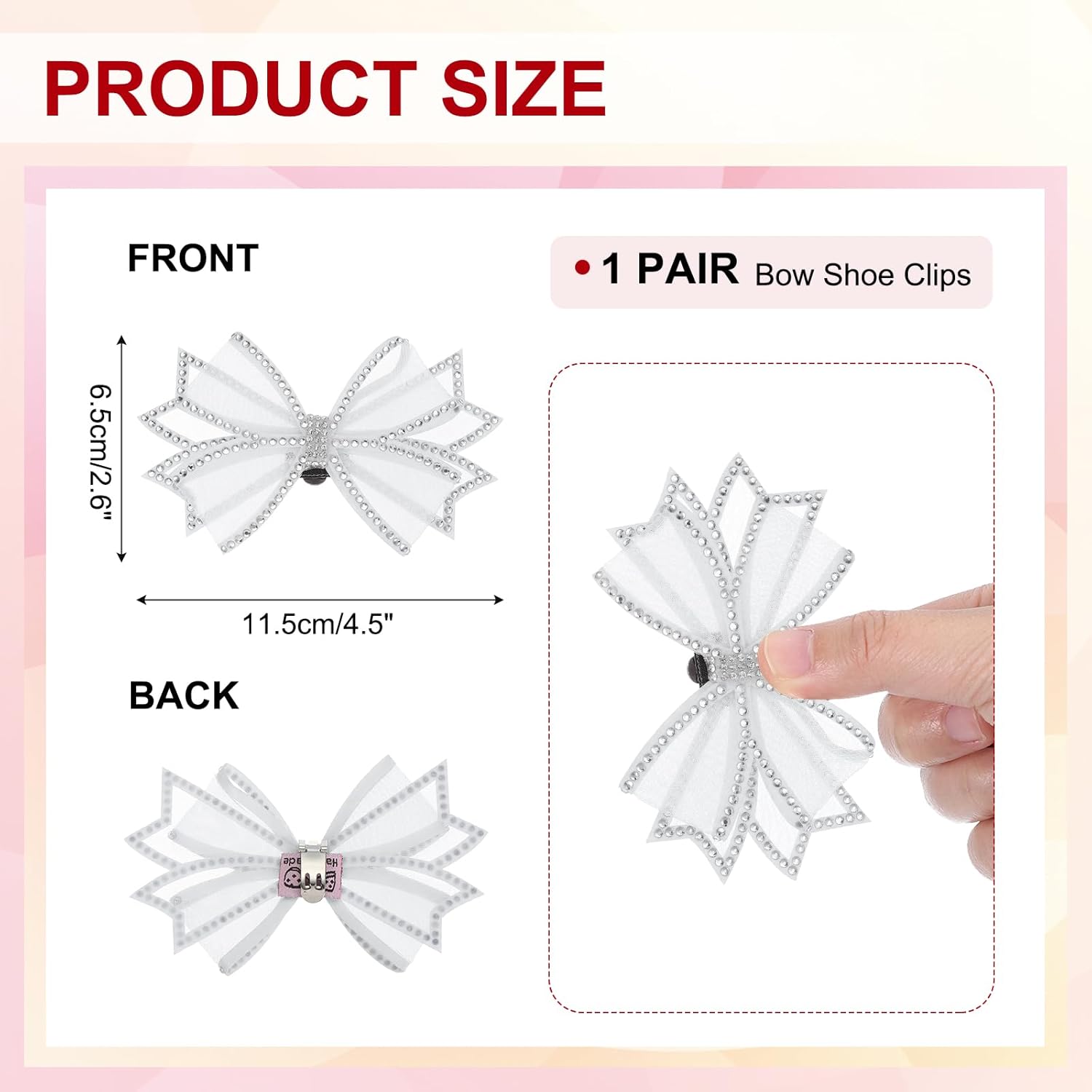 Rhinestone Shoe Clips, 1 Pair Detachable Classic Fashion Sparkling Bow Heels Accessories Decoration for Wedding Bridal Party Daily Wearing White - - Image 2