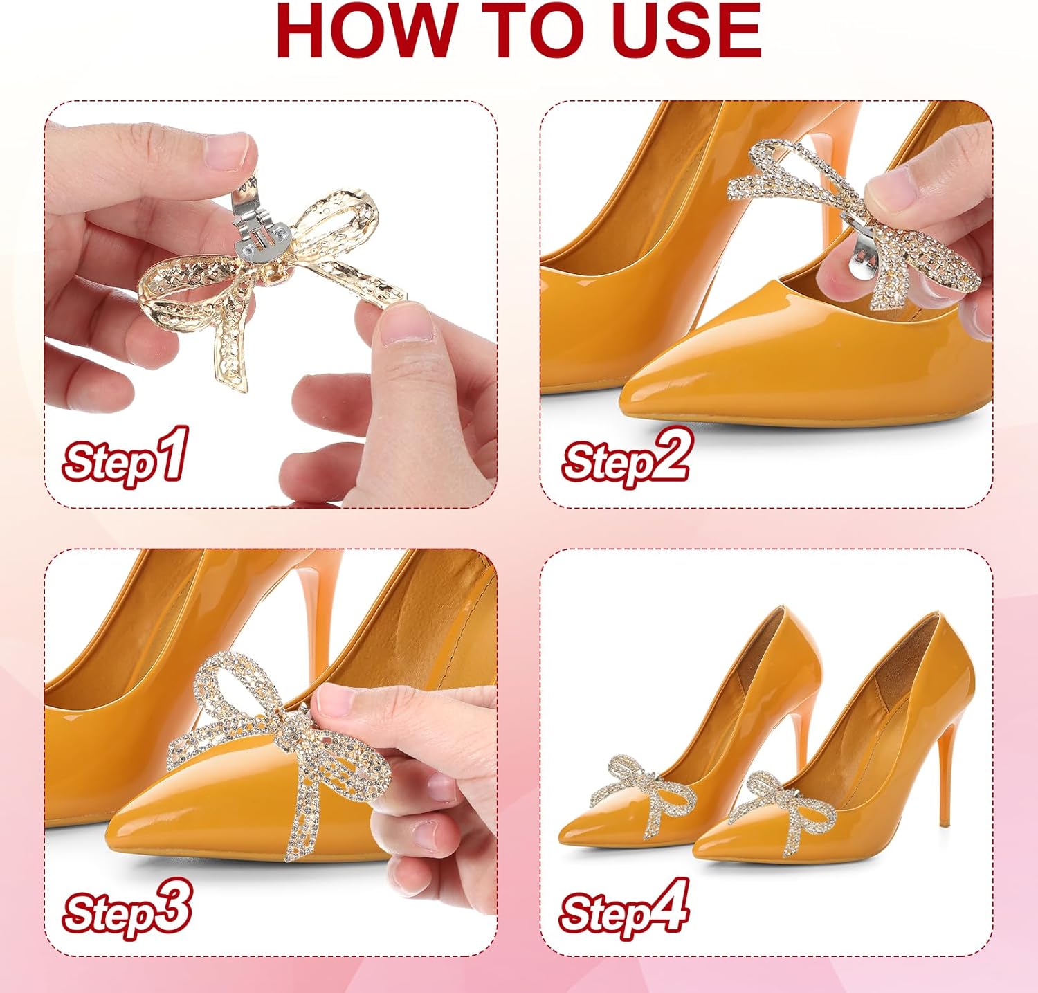 Rhinestone Shoe Clips, 1 Pair Detachable Classic Fashion Sparkling Bow Heels Accessories Decoration for Wedding Bridal Party Daily Wearing White - - Image 4