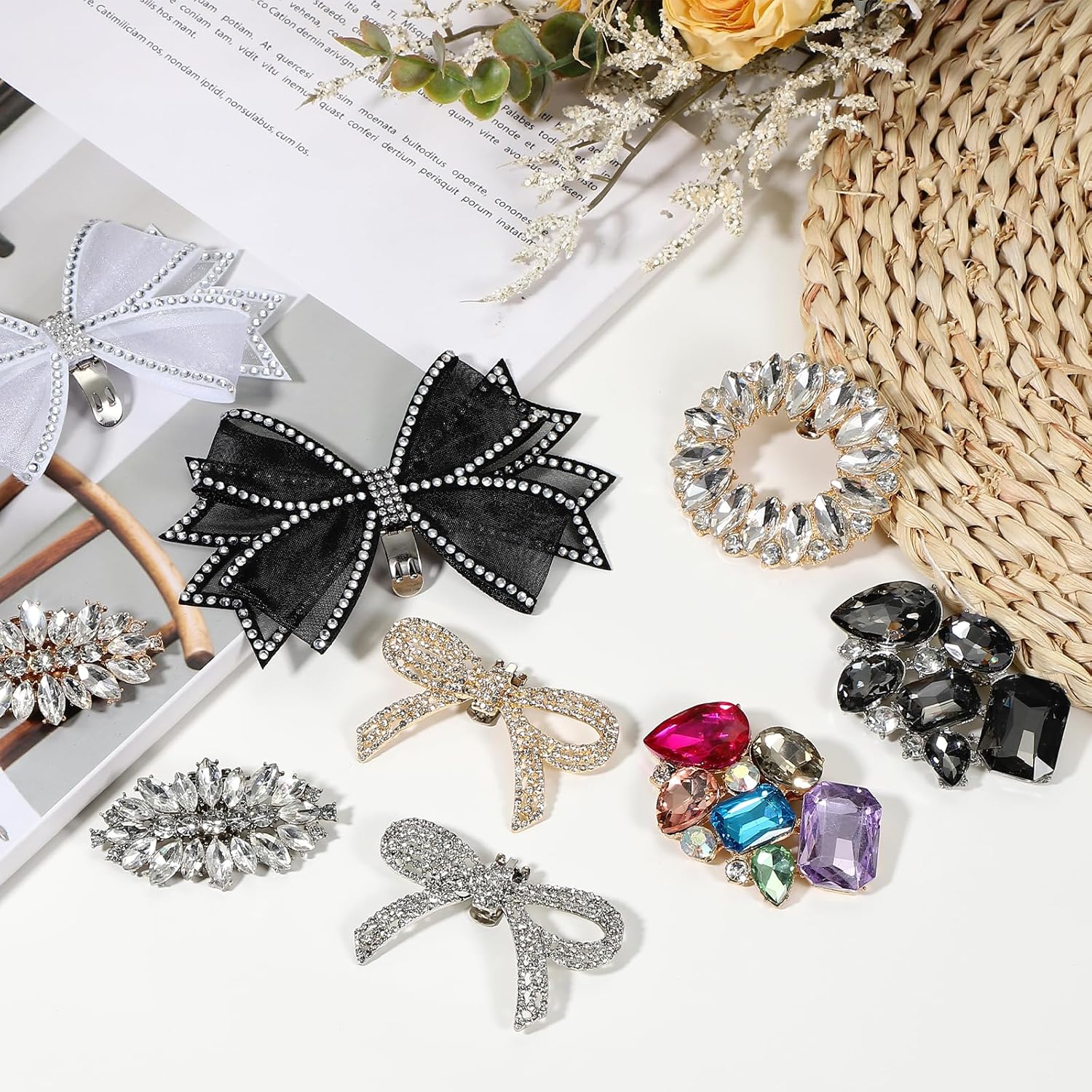Rhinestone Shoe Clips, 1 Pair Detachable Classic Fashion Sparkling Bow Heels Accessories Decoration for Wedding Bridal Party Daily Wearing White - - Image 5