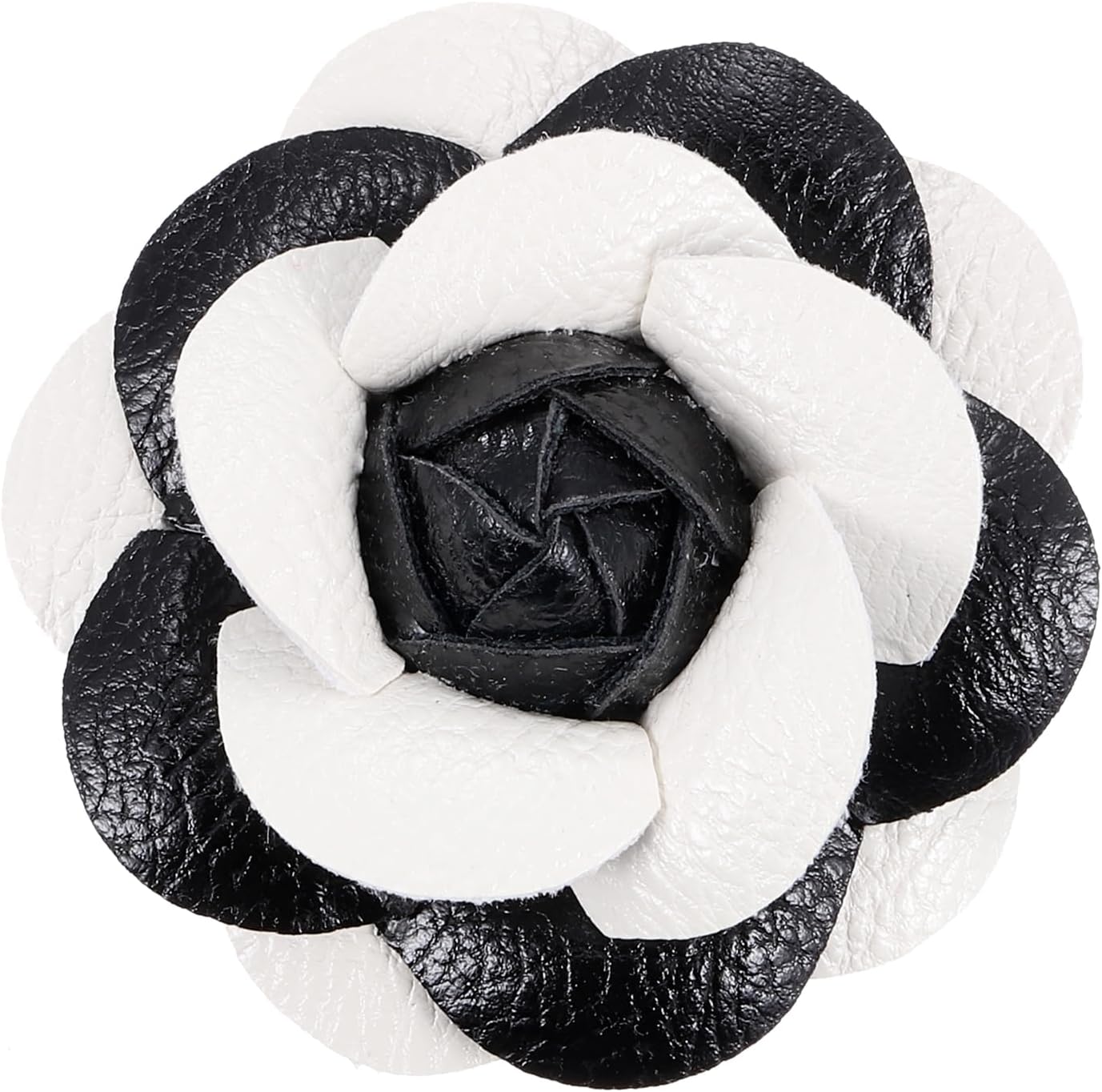 Flower Hair Clips, Camellia Hairpin Floral Brooches Pin Handmade Leather Brooch for Lady Bridal Women Hat Dress Black White - - Image 1