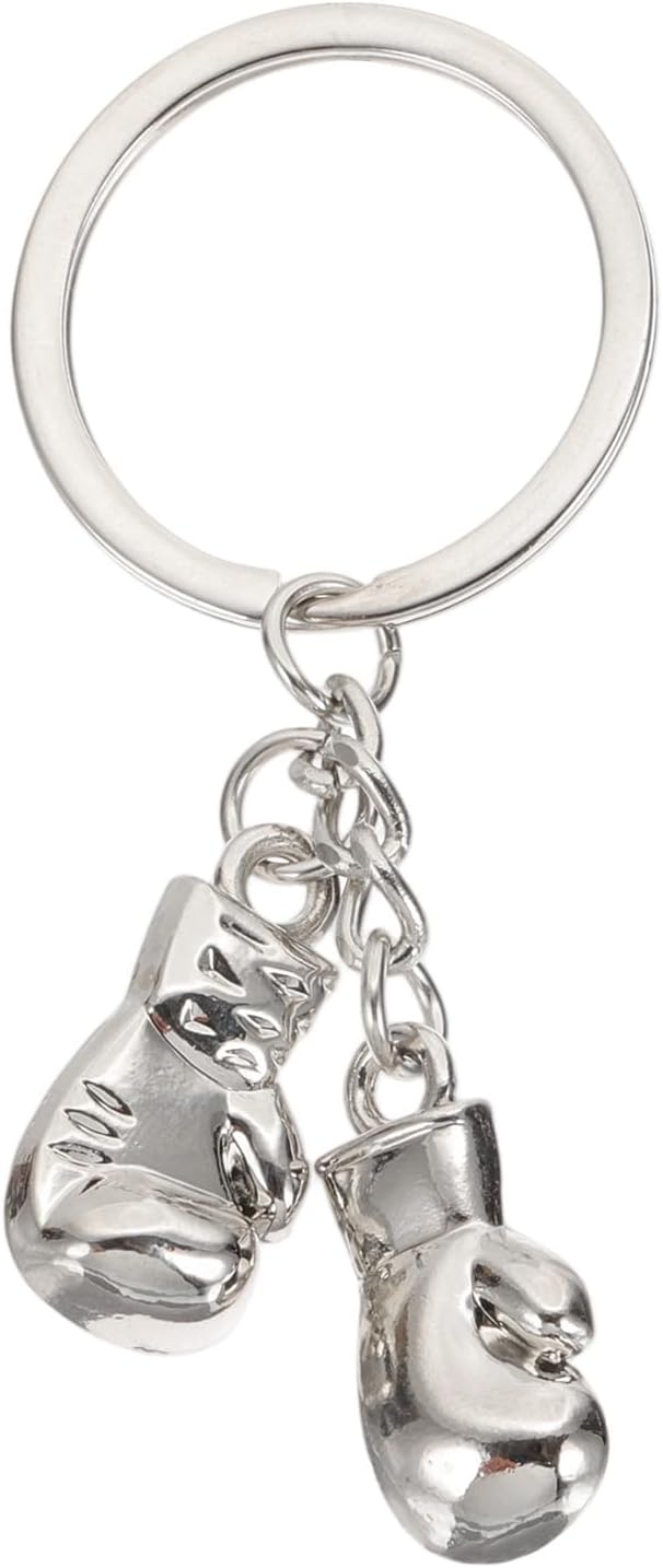 Boxing Gloves Keychain, Mini Cute Sports Key Chain Sport Pendant Ring Bag Backpack Decor for Men Women Party Gifts Favors, Silver - - Image 1