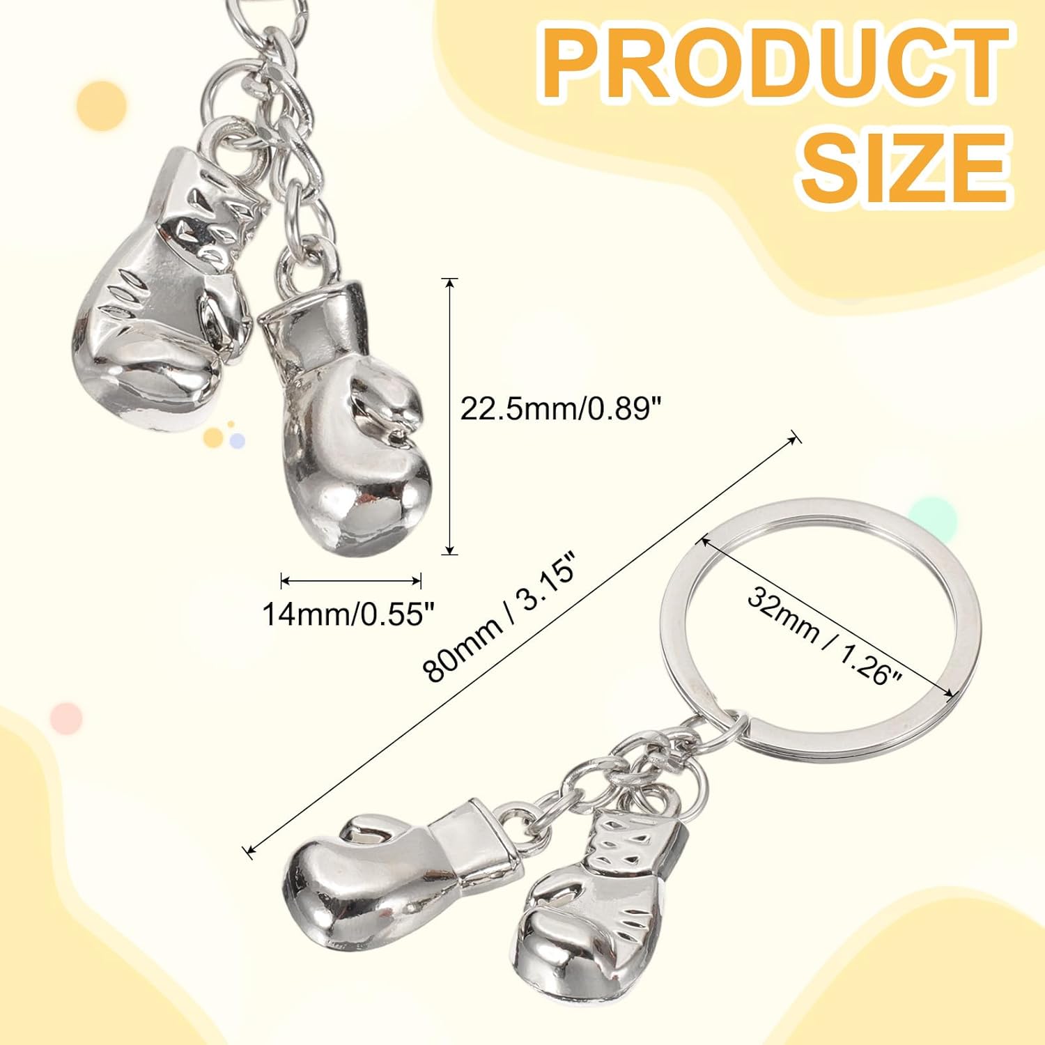 Boxing Gloves Keychain, Mini Cute Sports Key Chain Sport Pendant Ring Bag Backpack Decor for Men Women Party Gifts Favors, Silver - - Image 2