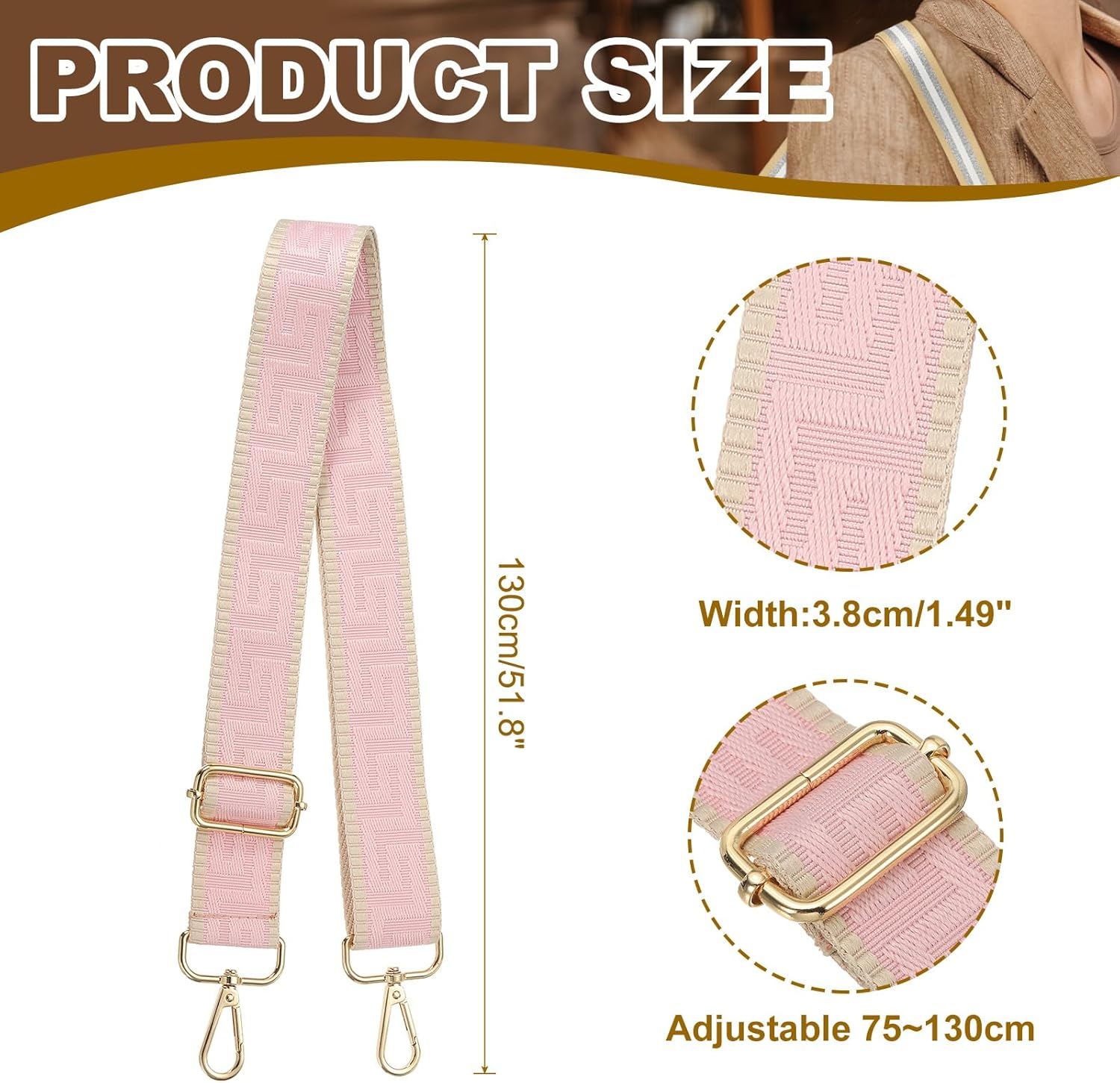 Purse Strap, Adjustable Crossbody Bag Straps Wide Shoulder Strap Universal Replacement Belt for Women's Handbags Canvas Satchels Backpack, Light Pink - - Image 2