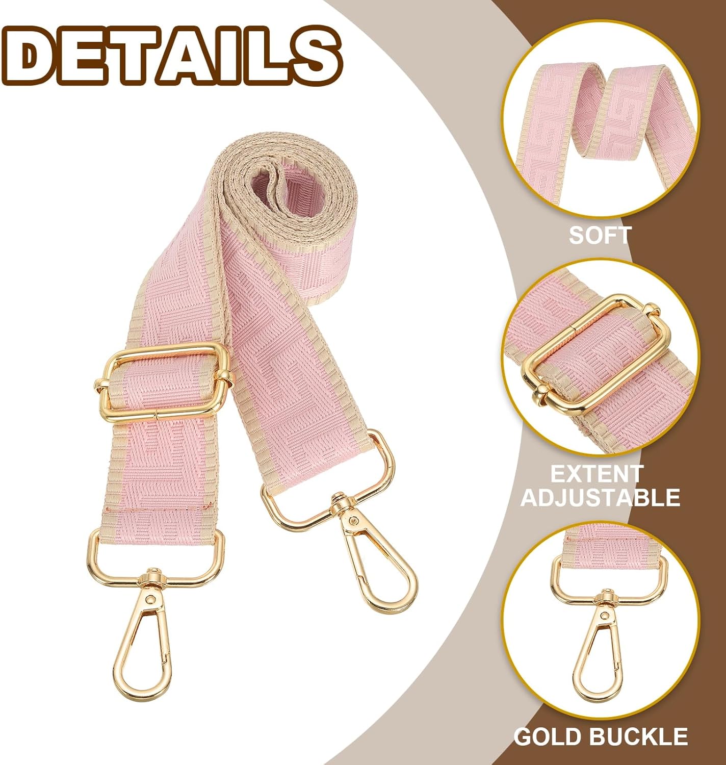 Purse Strap, Adjustable Crossbody Bag Straps Wide Shoulder Strap Universal Replacement Belt for Women's Handbags Canvas Satchels Backpack, Light Pink - - Image 3