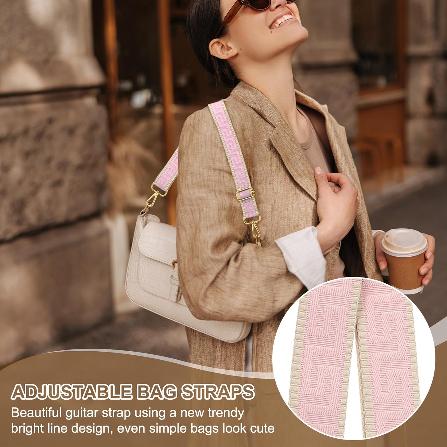 Purse Strap, Adjustable Crossbody Bag Straps Wide Shoulder Strap Universal Replacement Belt for Women's Handbags Canvas Satchels Backpack, Light Pink - - Image 4