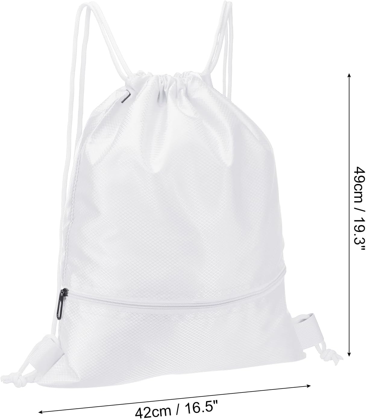 Drawstring Backpack Bag, Gym Bags String with Zip Pocket for Women Men, White - - Image 2