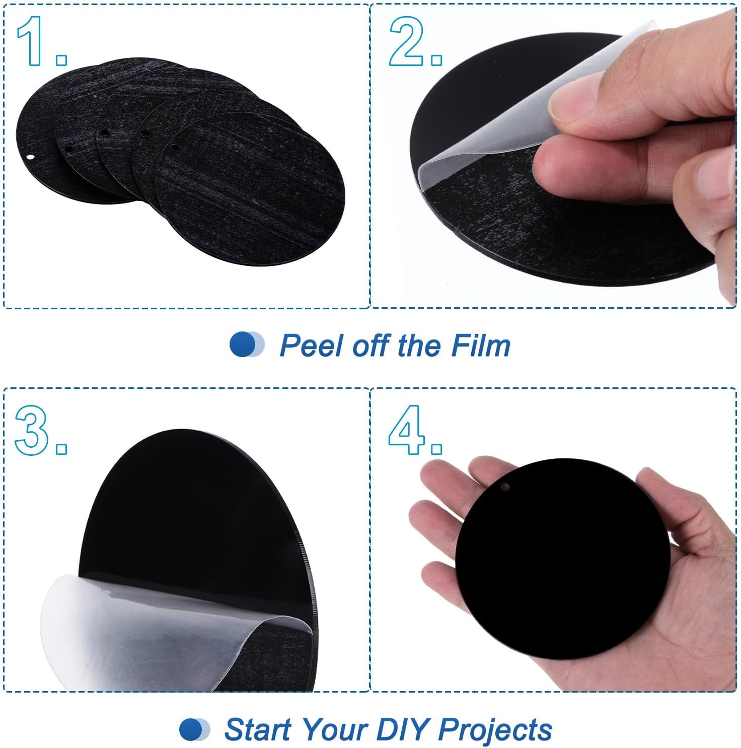 Acrylic Circle Blanks 4 Inch, 20 Pack Round Clear Disc Ornaments with Hole for DIY Keychain Project Crafting, Black Inch - Image 4