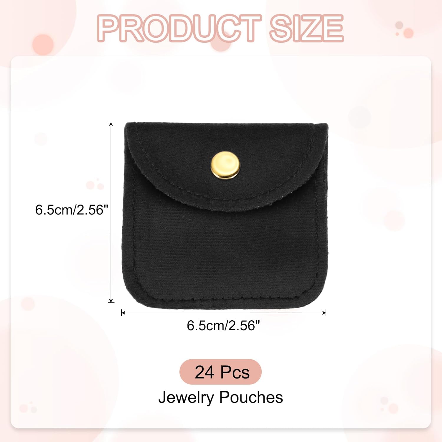 3x3 Inch Velvet Jewelry Pouches, 24 Pcs Packaging Gift Bags with Snap Button for Bracelet Necklace Rings Watch, Black - - Image 2