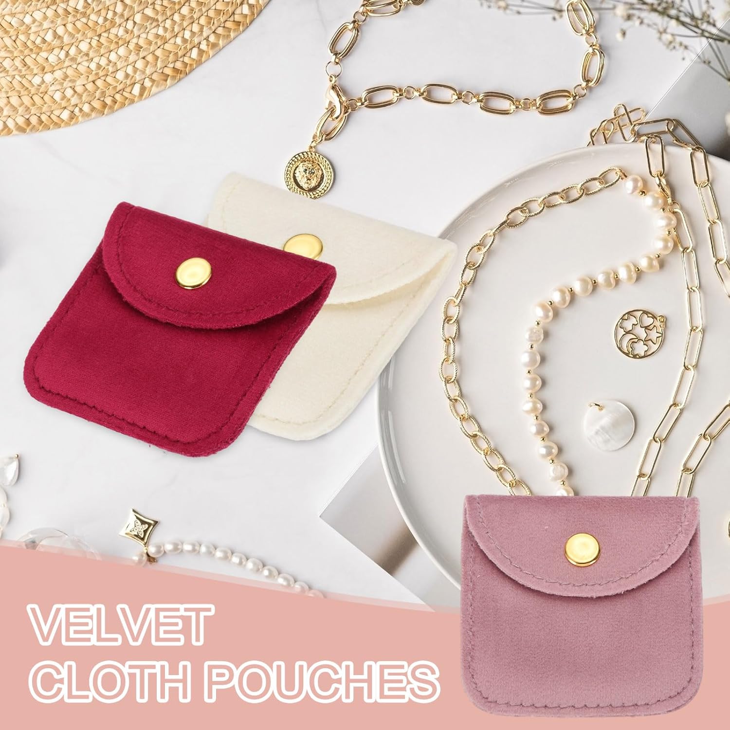 3x3 Inch Velvet Jewelry Pouches, 24 Pcs Packaging Gift Bags with Snap Button for Bracelet Necklace Rings Watch, Black - - Image 5