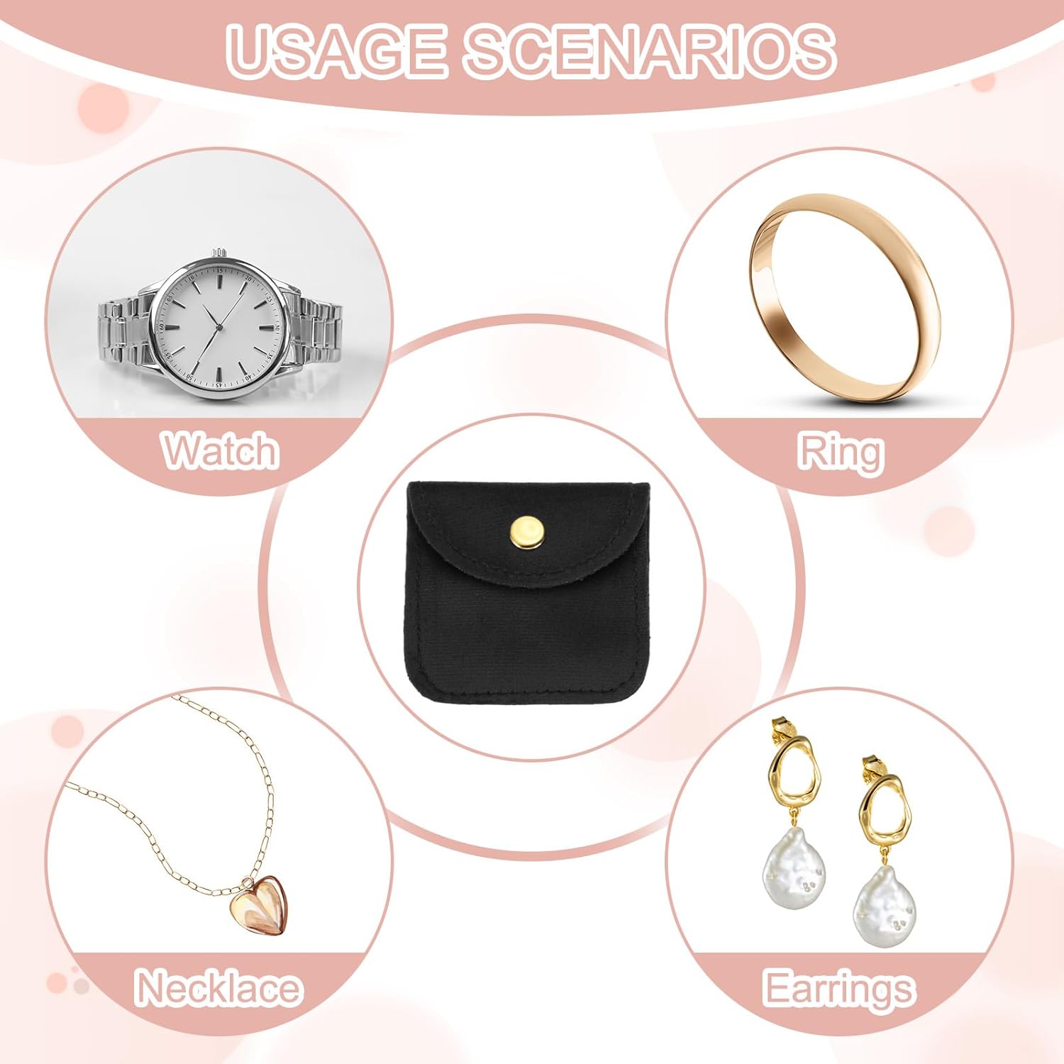 3x3 Inch Velvet Jewelry Pouches, 24 Pcs Packaging Gift Bags with Snap Button for Bracelet Necklace Rings Watch, Black - - Image 6