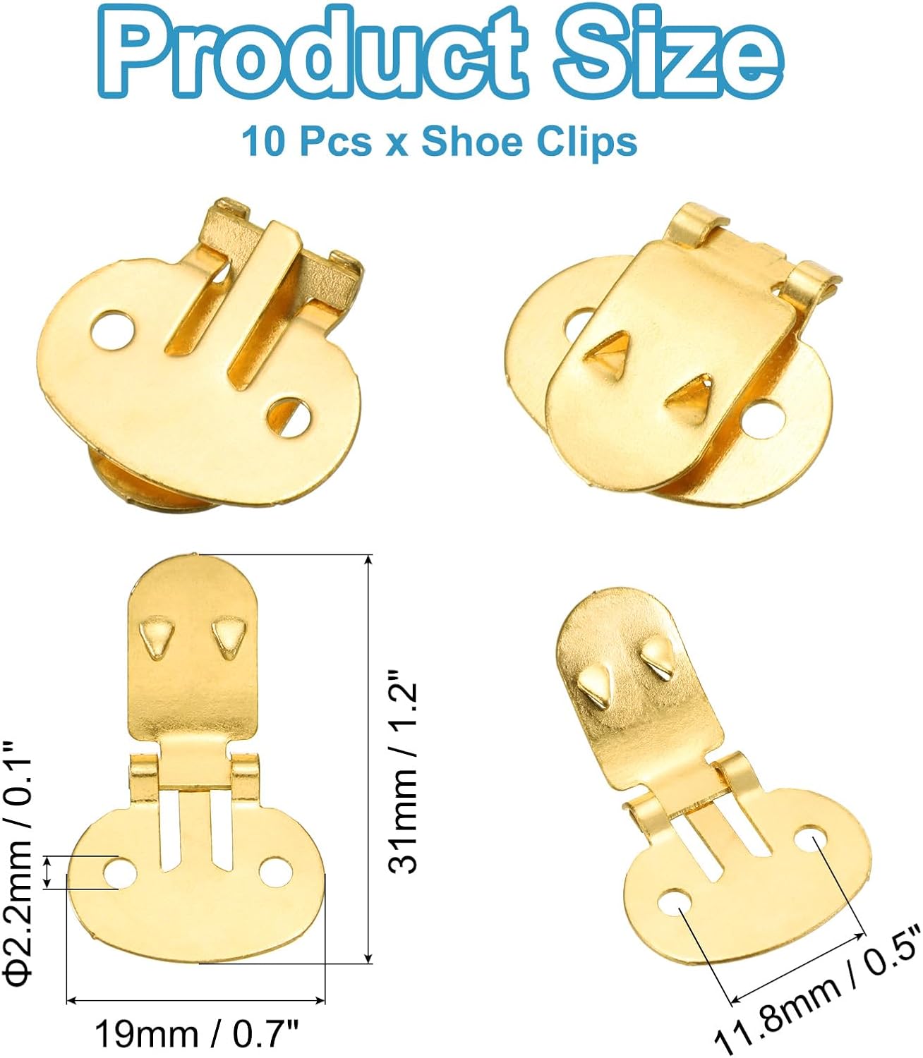 19mm x 31mm Shoe Clips, 10 Pcs Flat Blank Clips Supplies Embellishments for DIY Crafts Decoration Project Shoes Gold - Image 2