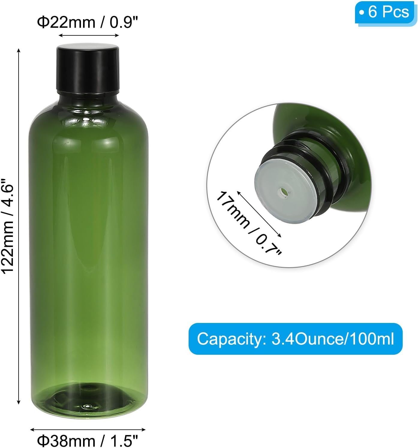 Travel Bottles with Screw Cap, 6 Pcs 3.4Oz(100ml) Leak Proof Refillable Empty Dispenser Container Squeeze Bottle PP Lid for Shampoo Toiletries Lotion Cream, Green - - Image 2