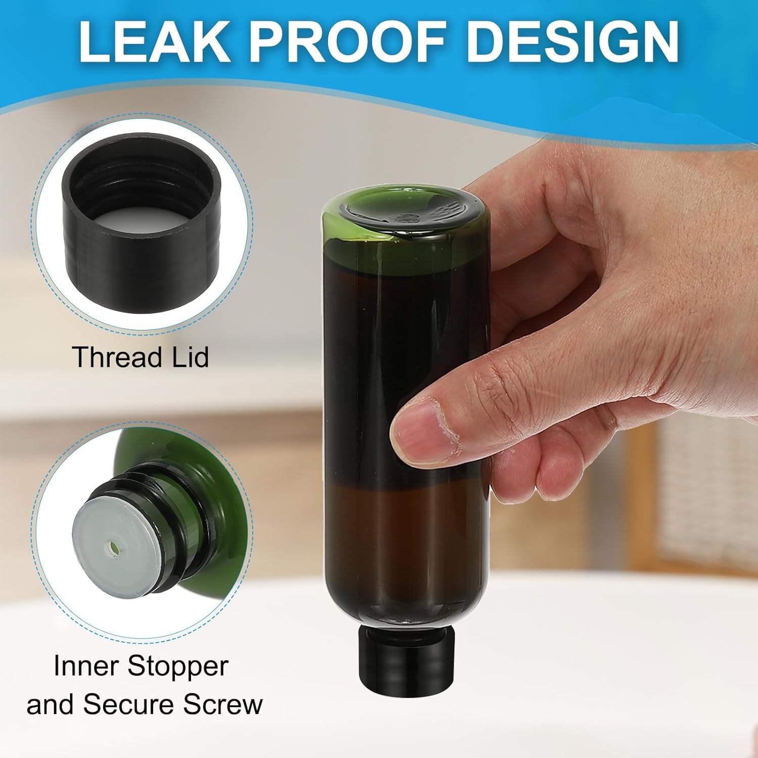 Travel Bottles with Screw Cap, 6 Pcs 3.4Oz(100ml) Leak Proof Refillable Empty Dispenser Container Squeeze Bottle PP Lid for Shampoo Toiletries Lotion Cream, Green - - Image 4