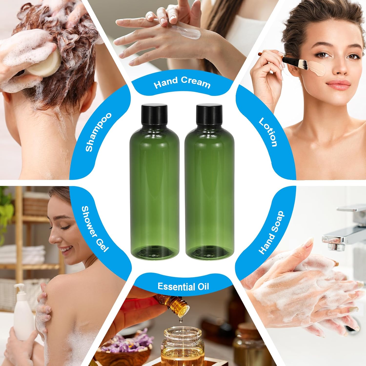 Travel Bottles with Screw Cap, 6 Pcs 3.4Oz(100ml) Leak Proof Refillable Empty Dispenser Container Squeeze Bottle PP Lid for Shampoo Toiletries Lotion Cream, Green - - Image 7