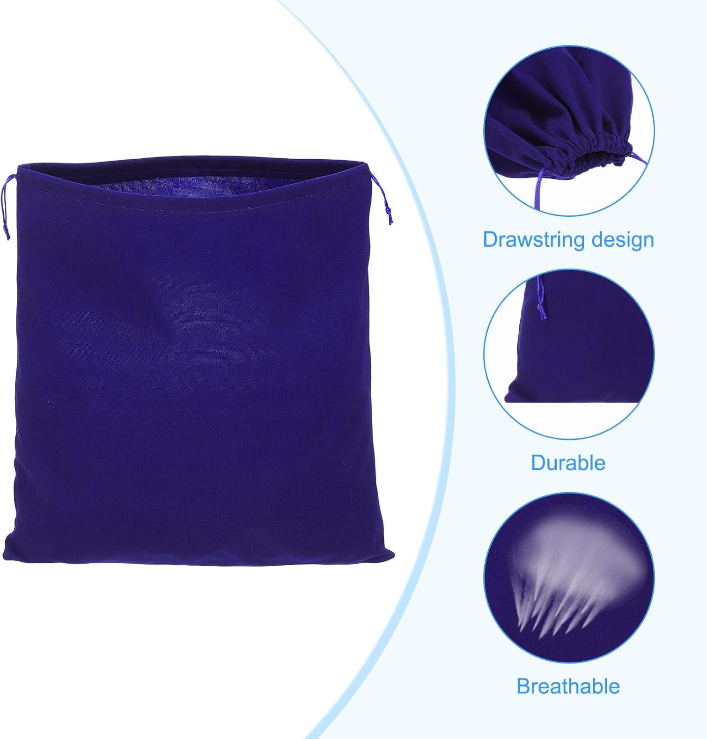 Large Velvet Bags With Drawstrings, 3 Pack 14 x Inch Hair Dryer Bag Treat Dust Hotel Storage for Travel Luggage Packing, Deep Blue - - Image 3