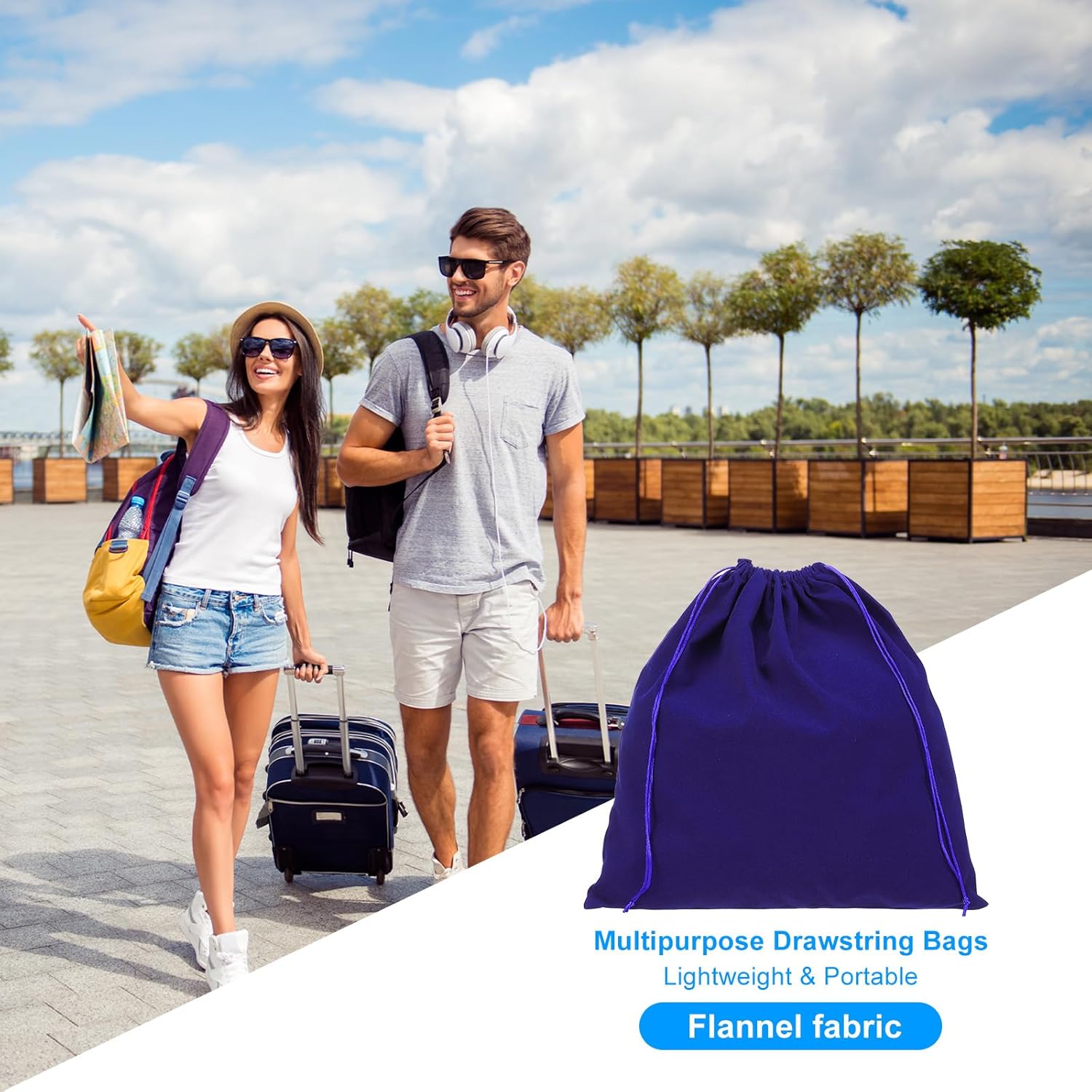 Large Velvet Bags With Drawstrings, 3 Pack 14 x Inch Hair Dryer Bag Treat Dust Hotel Storage for Travel Luggage Packing, Deep Blue - - Image 5