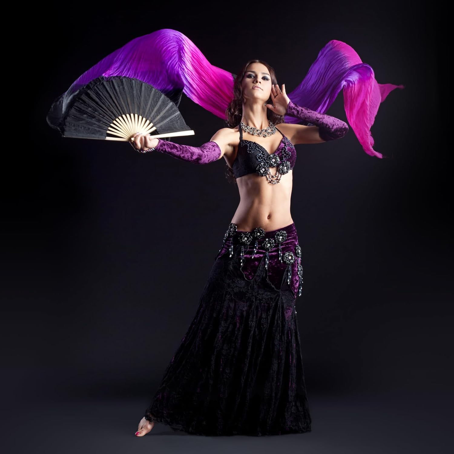 16 Fan Belly Dance Silk Veil 59