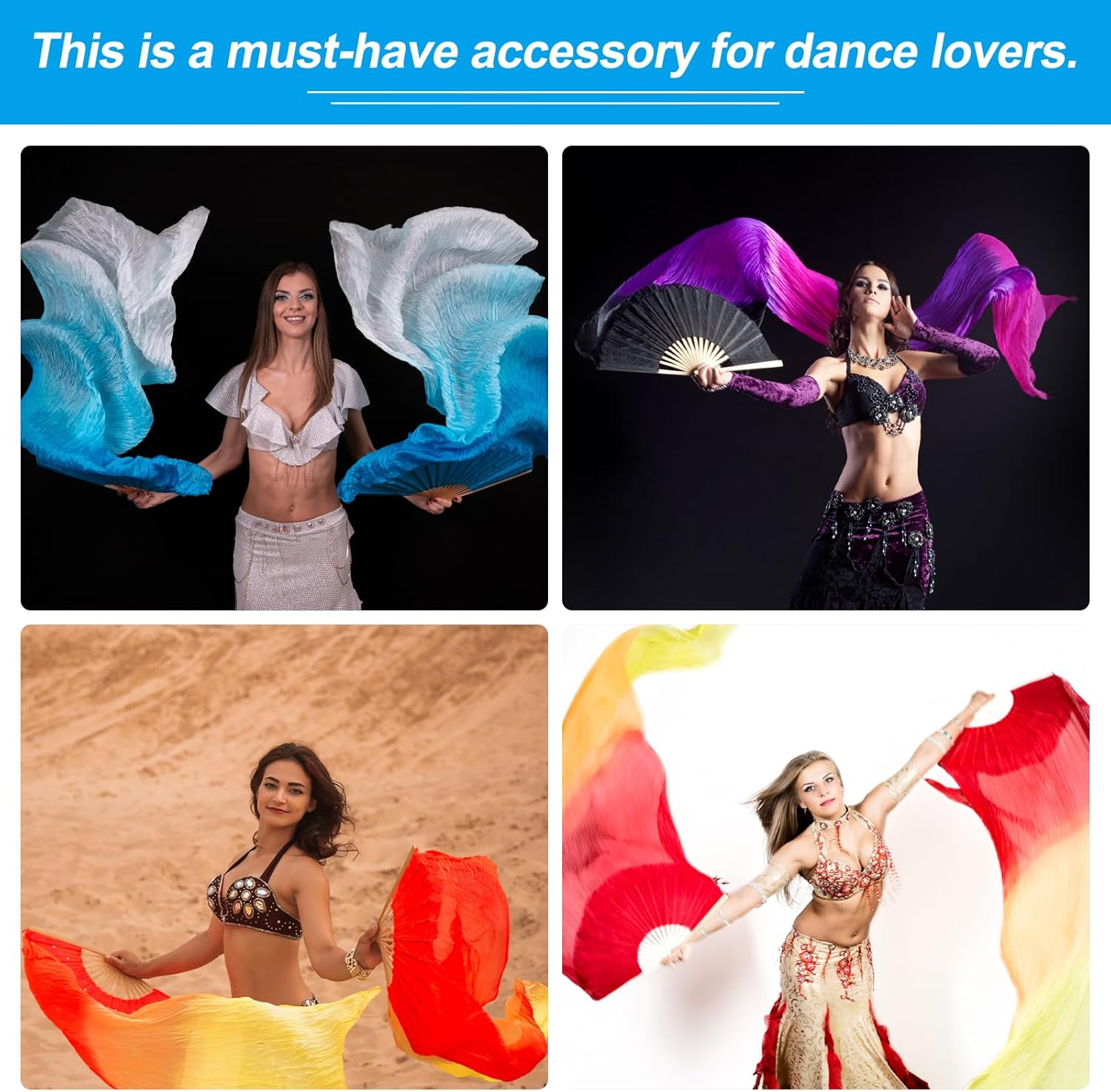 16 Fan Belly Dance Silk Veil 59