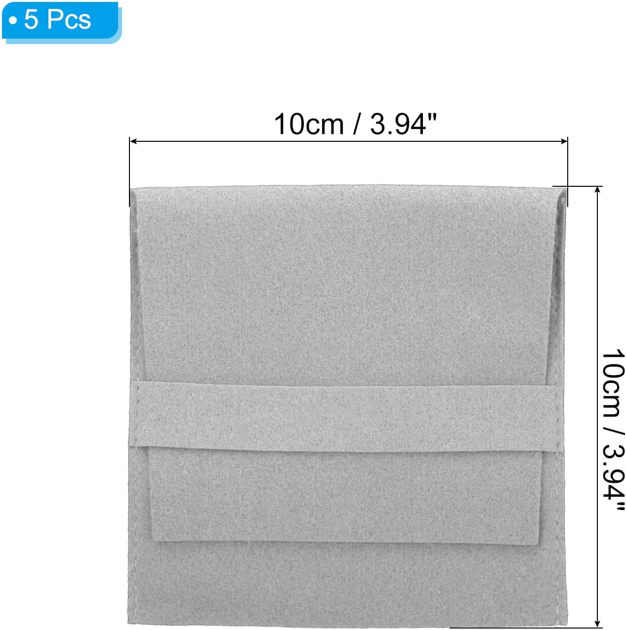 10x10cm Jewelry Pouches with Band, 5 Pack Microfiber Portable Soft Storage for Necklace Bracelet Earring Watch Rings Brooch, Light Grey - Image 2