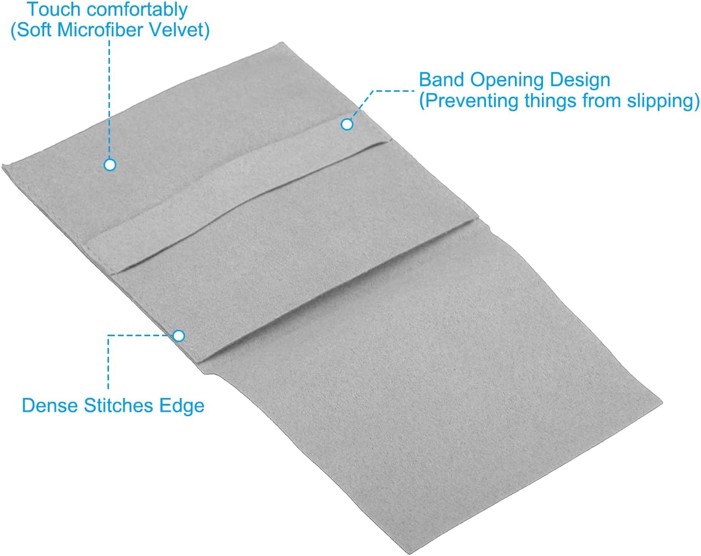 10x10cm Jewelry Pouches with Band, 5 Pack Microfiber Portable Soft Storage for Necklace Bracelet Earring Watch Rings Brooch, Light Grey - Image 3