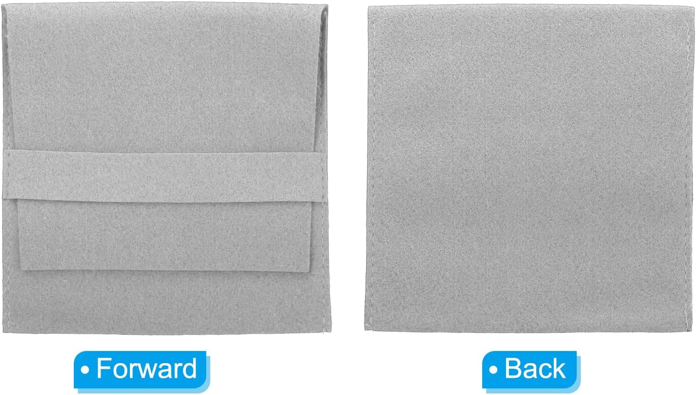 10x10cm Jewelry Pouches with Band, 5 Pack Microfiber Portable Soft Storage for Necklace Bracelet Earring Watch Rings Brooch, Light Grey - Image 4