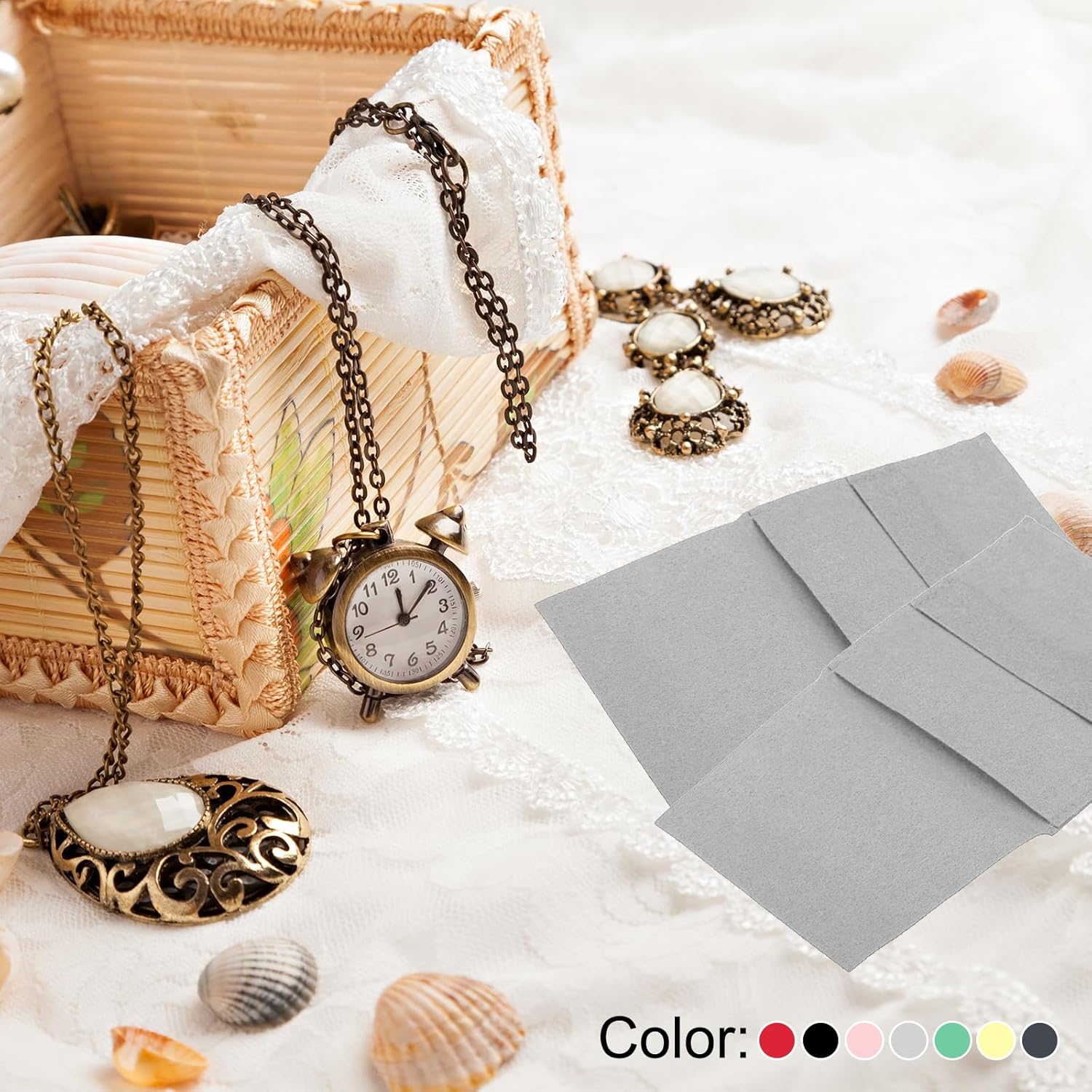 10x10cm Jewelry Pouches with Band, 5 Pack Microfiber Portable Soft Storage for Necklace Bracelet Earring Watch Rings Brooch, Light Grey - Image 6