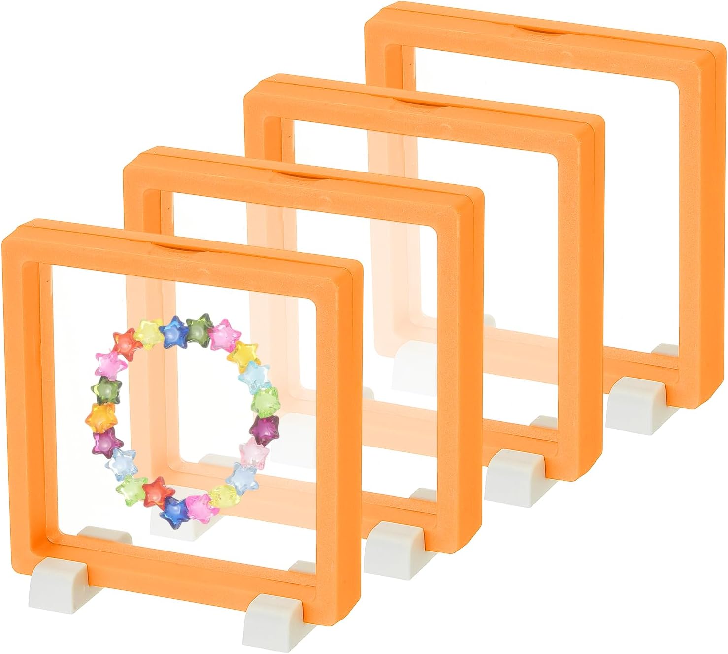 4Pcs Floating Display Case, 4.3 Inch Jewelry Case Stand Challenge Coin Holder Frames Transparent Small Storage Box 3D for Necklace Bracelets Pendants, Orange/White 4.3x4 - Image 1