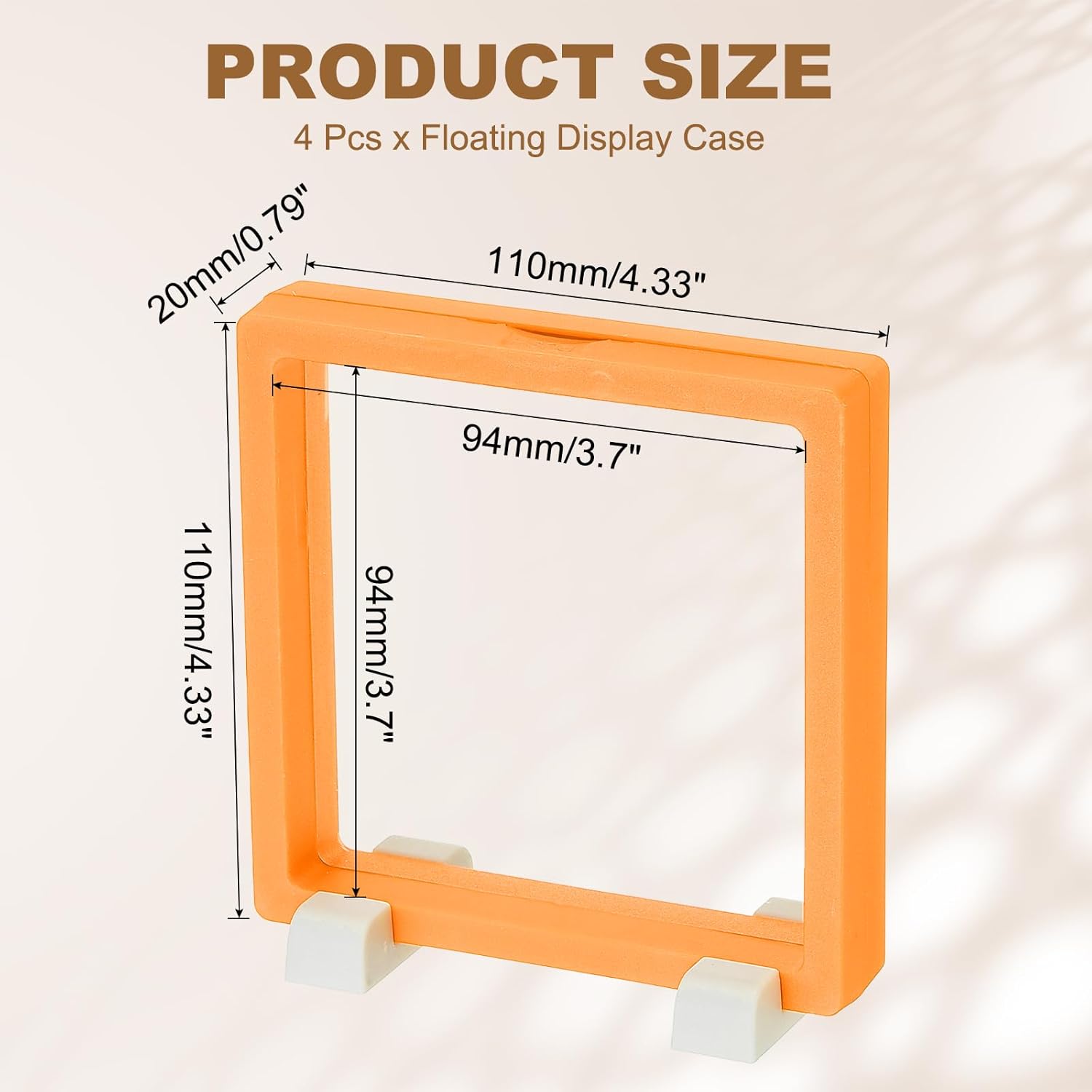 4Pcs Floating Display Case, 4.3 Inch Jewelry Case Stand Challenge Coin Holder Frames Transparent Small Storage Box 3D for Necklace Bracelets Pendants, Orange/White 4.3x4 - Image 2