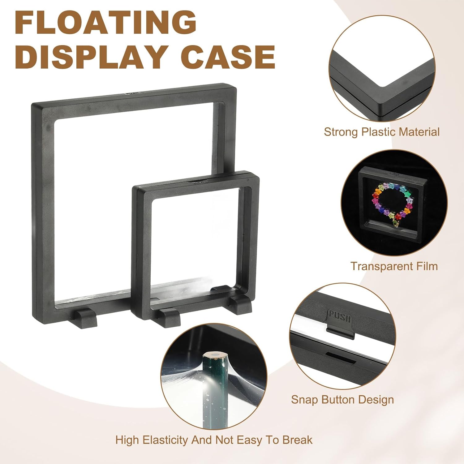 4Pcs Floating Display Case, 4.3 Inch Jewelry Case Stand Challenge Coin Holder Frames Transparent Small Storage Box 3D for Necklace Bracelets Pendants, Orange/White 4.3x4 - Image 3