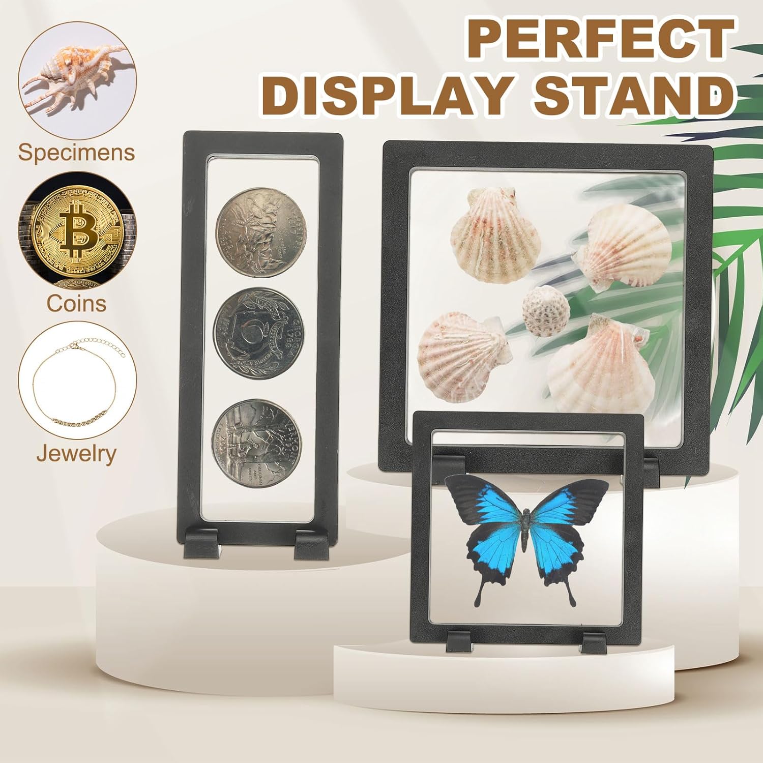 4Pcs Floating Display Case, 4.3 Inch Jewelry Case Stand Challenge Coin Holder Frames Transparent Small Storage Box 3D for Necklace Bracelets Pendants, Orange/White 4.3x4 - Image 6