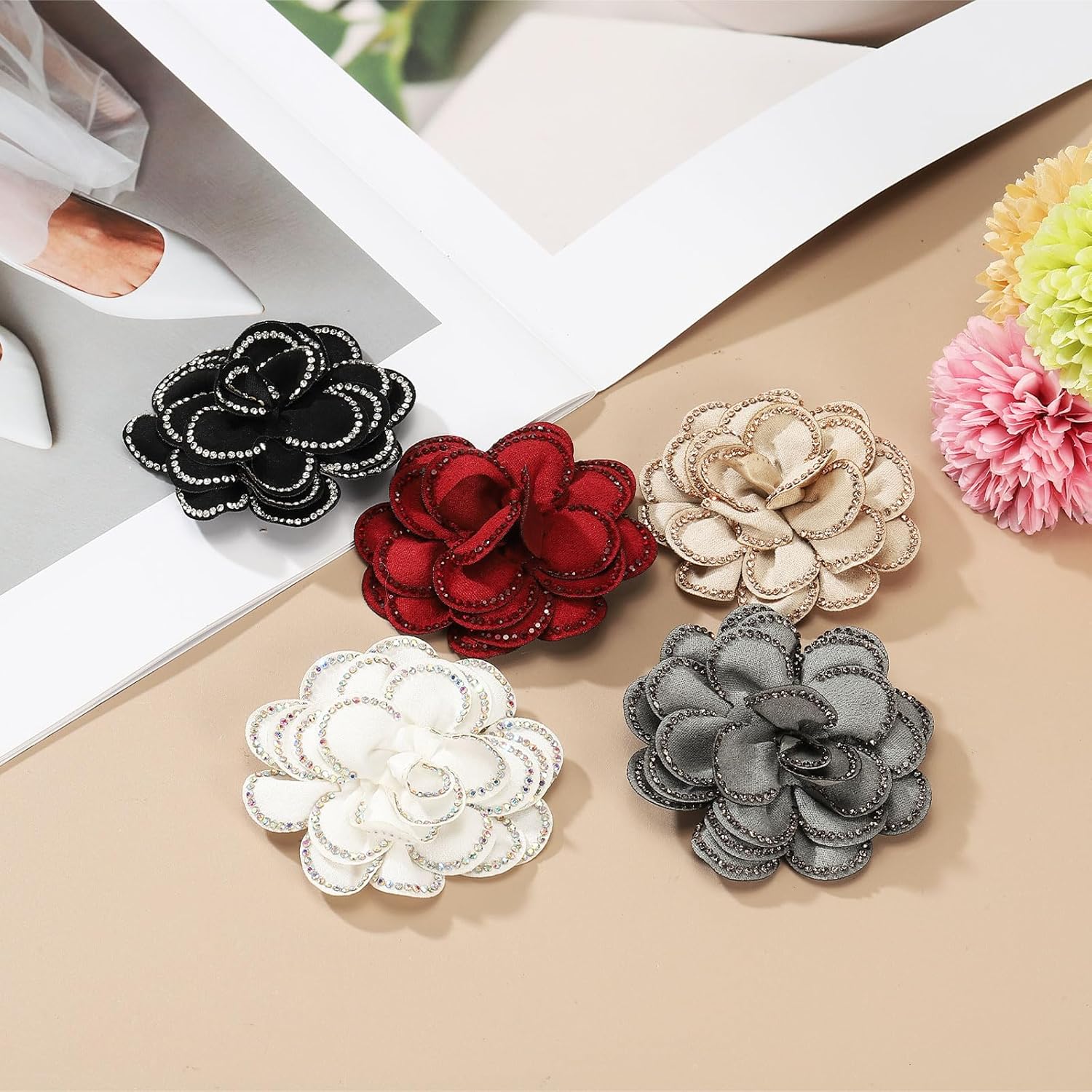 Decorative Shoe Clips, Removable Bow Clip Flower Rhinestone Charms for Women Dress High Heels Accessories Black 3 Inch - Image 4