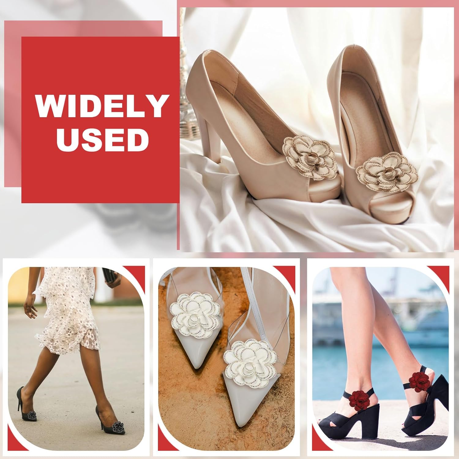 Decorative Shoe Clips, Removable Bow Clip Flower Rhinestone Charms for Women Dress High Heels Accessories Black 3 Inch - Image 6