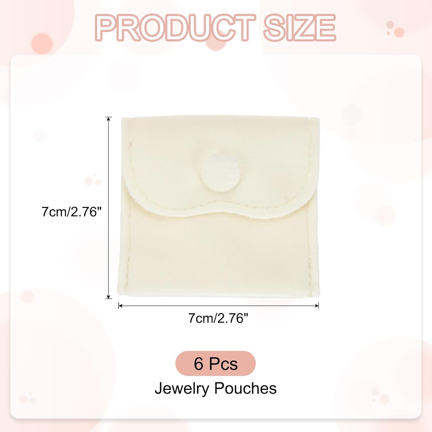 3x3 Inch Velvet Jewelry Pouches, 6 Pcs Packaging Gift Bags with Snap Button for Bracelet Necklace Rings Watch, Beige - Image 2