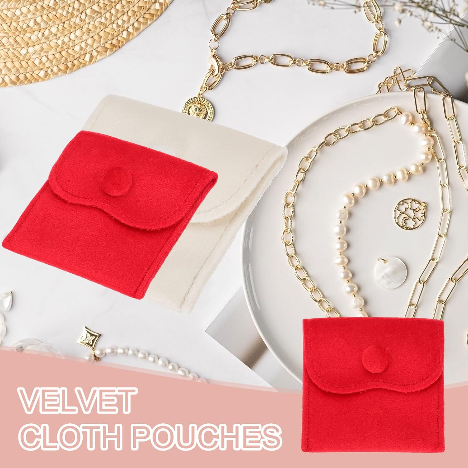 3x3 Inch Velvet Jewelry Pouches, 6 Pcs Packaging Gift Bags with Snap Button for Bracelet Necklace Rings Watch, Beige - Image 5