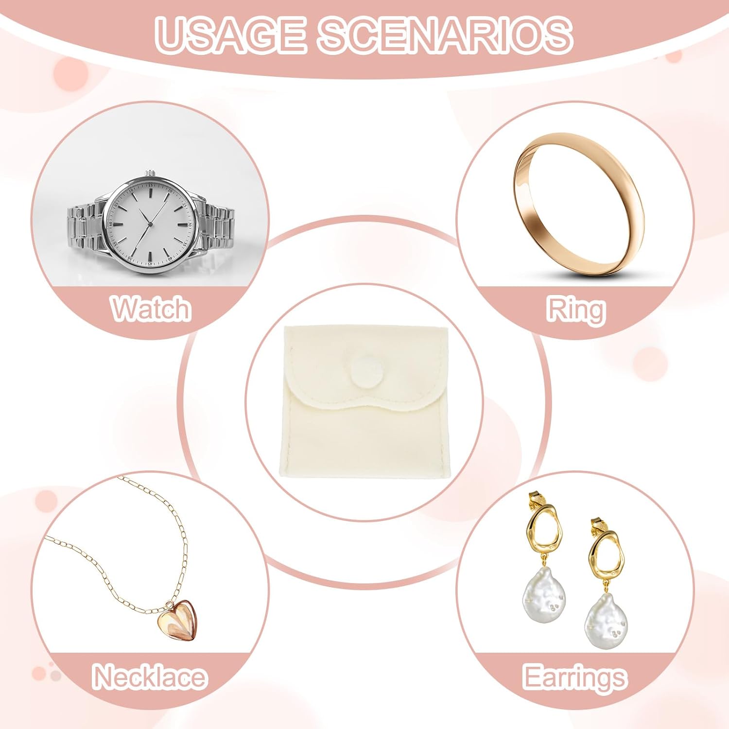 3x3 Inch Velvet Jewelry Pouches, 6 Pcs Packaging Gift Bags with Snap Button for Bracelet Necklace Rings Watch, Beige - Image 6