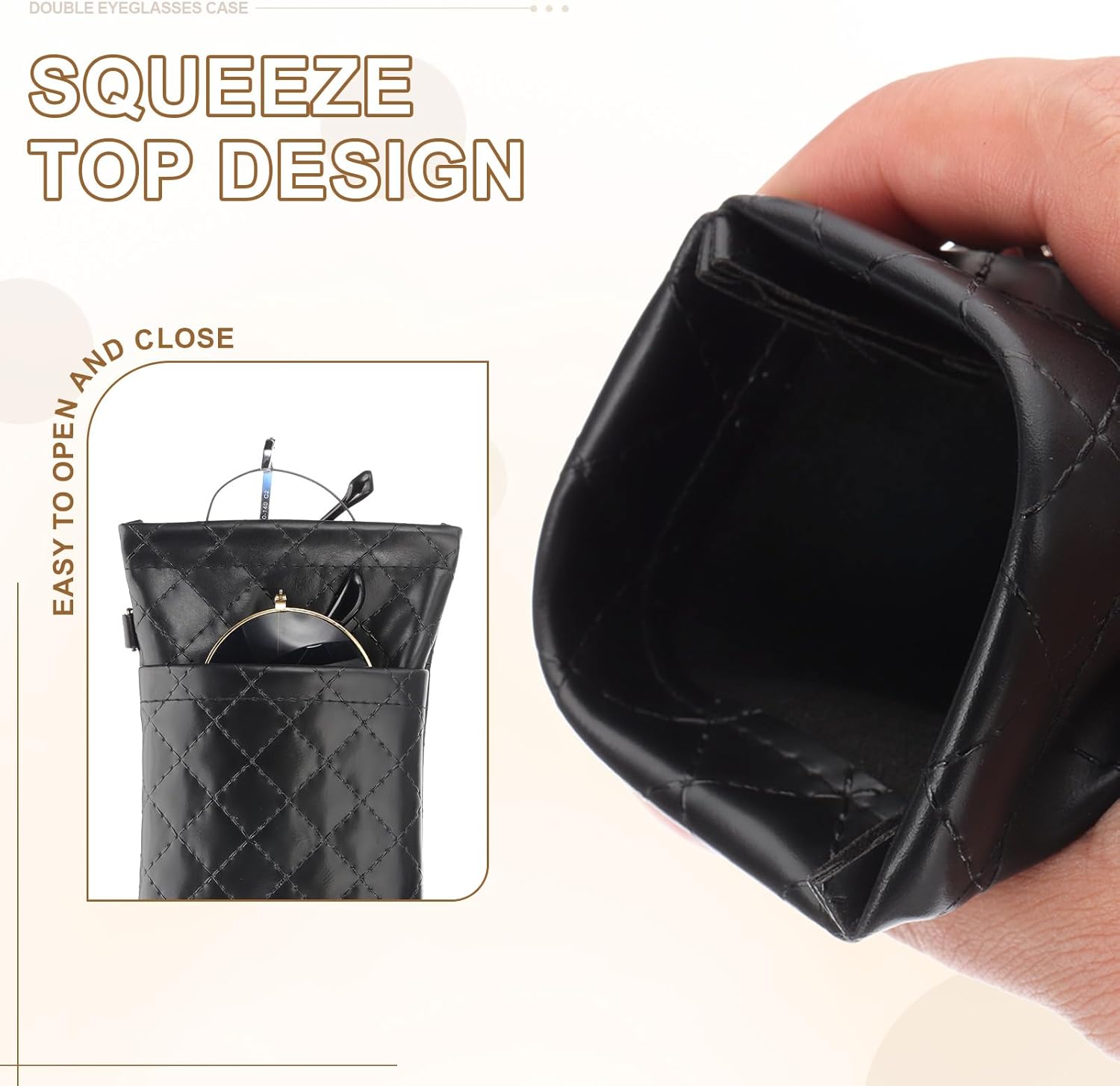 Double Eyeglasses Case, 2 Pcs Leather Soft Glasses Cases Portable Sunglasses Pouch Organizer with Strap Black/White - - Image 4