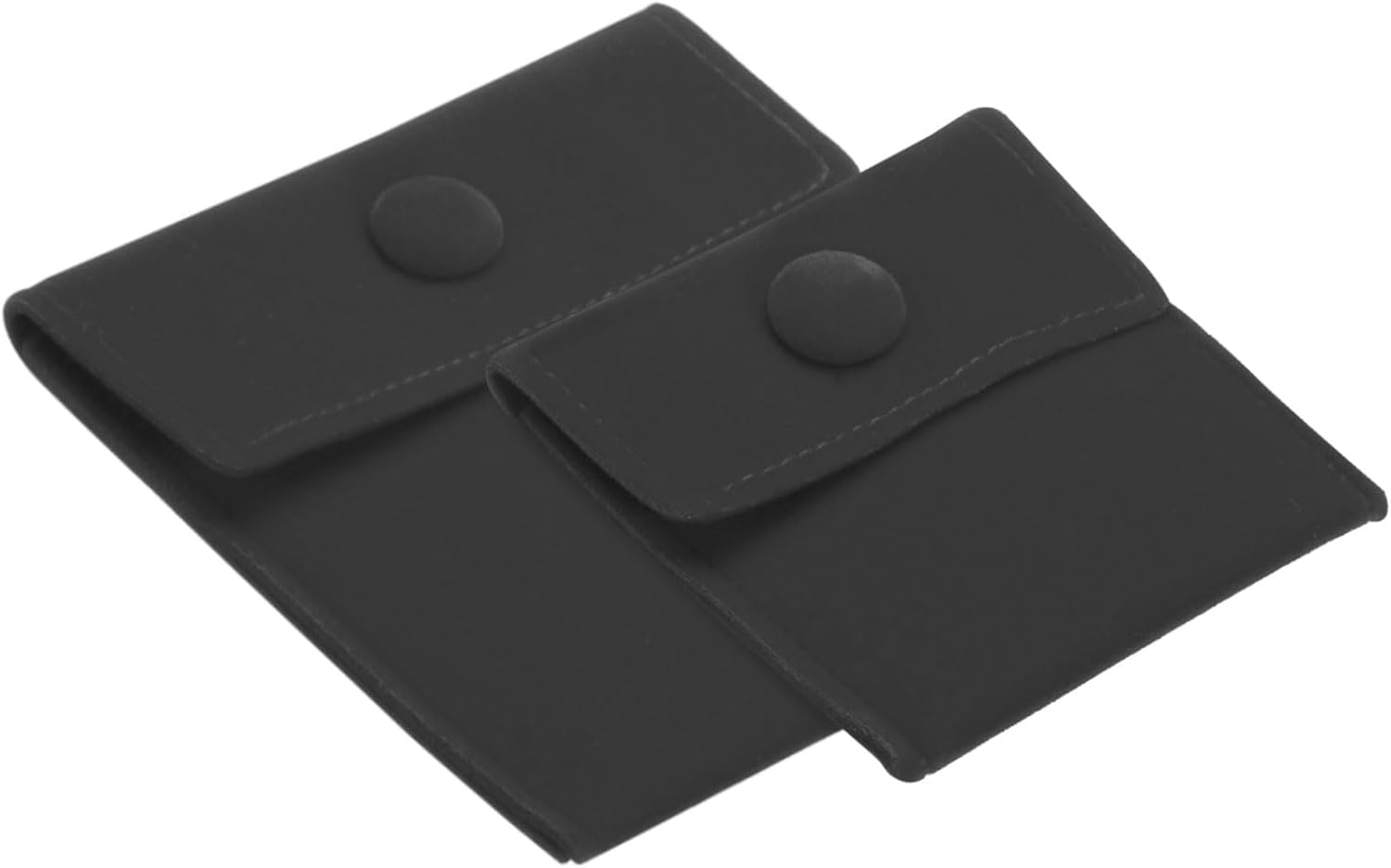 Jewelry Pouch, 2 Pack Soft Velvet Pouches with Snap Button Portable Storage for Rings Necklace Bracelet Earring Watch, Black(3x3, 4x4) Black - - Image 1