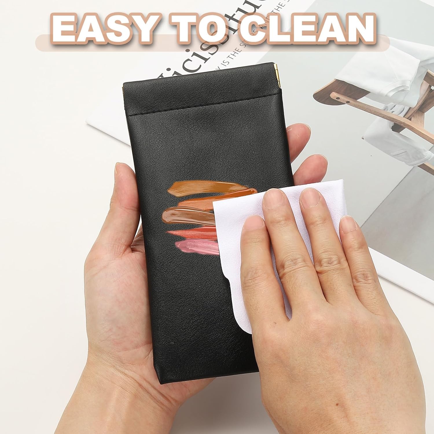 Squeeze Top Sunglass Pouch, PU Leather Soft Eyeglass Pouch Portable Travel Sunglasses Pouch(2 Set) White/Pink White - - Image 5