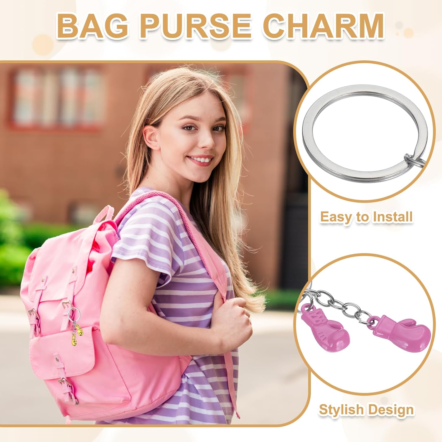 Boxing Keychain, Mini Cute Gloves Key Chain Sport Pendant Rings Bag Backpack Decor Pink - - Image 3