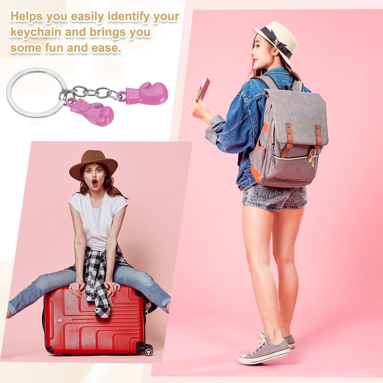 Boxing Keychain, Mini Cute Gloves Key Chain Sport Pendant Rings Bag Backpack Decor Pink - - Image 6