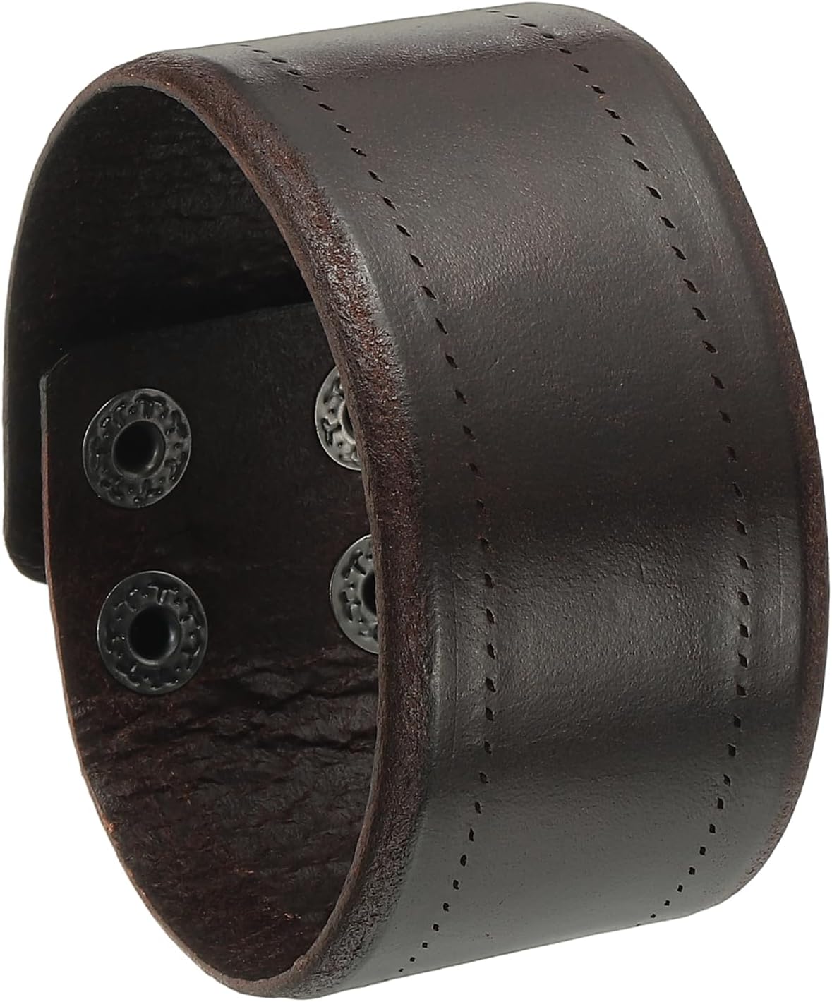 Wide Simple Leather Wristbands, Vintage Adjustable Cuff Bracelets Dark Brown - - Image 1