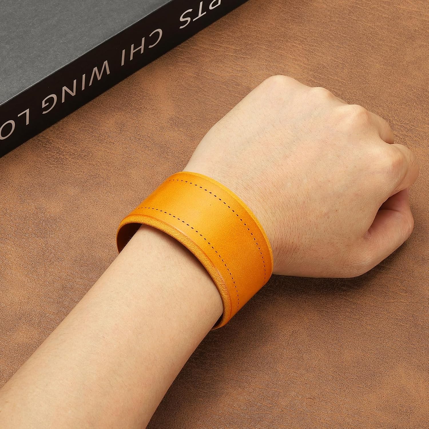 Wide Simple Leather Wristbands, Vintage Adjustable Cuff Bracelets Dark Brown - - Image 5
