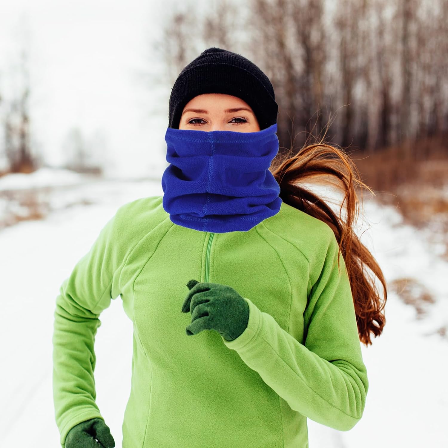 Winter Neck Warmer, Drawstring Warm Face Scarf Covering Windproof Gaiter for Men Women Wine Red - - Image 6