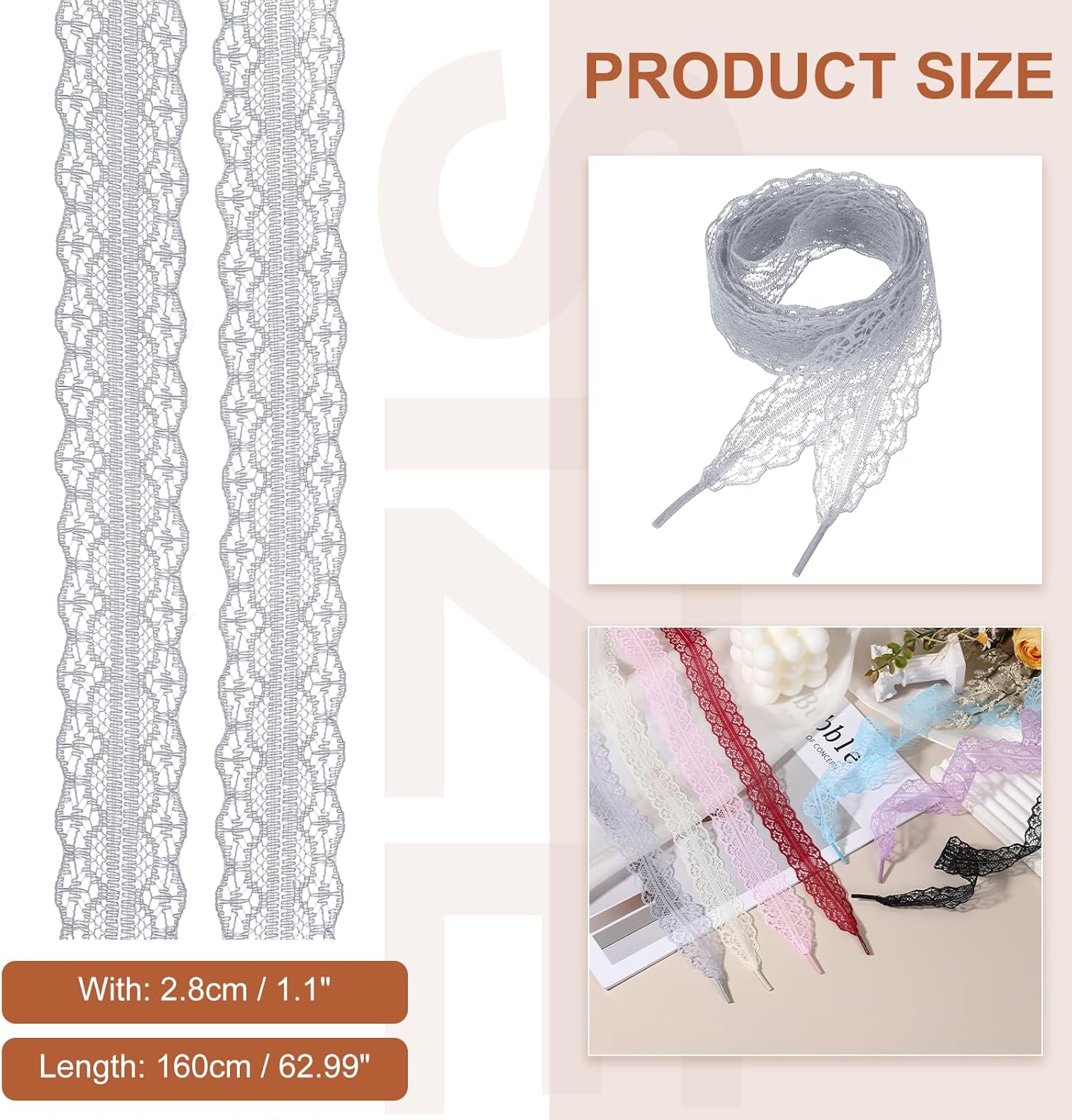 Lace Shoelaces, Fashion Flat Fancy Hollow Shoestring Ribbon Shoe Laces for Women Girls Adult Casual Gray 62.99