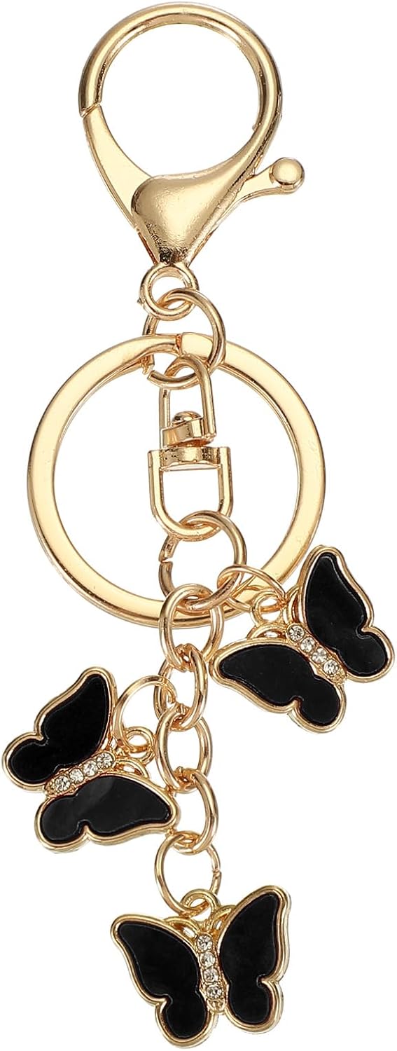 Butterfly Charm, Enameled Keychain Cute Pendant Keyring Purse Bag Accessories Car Ring Black - - Image 1