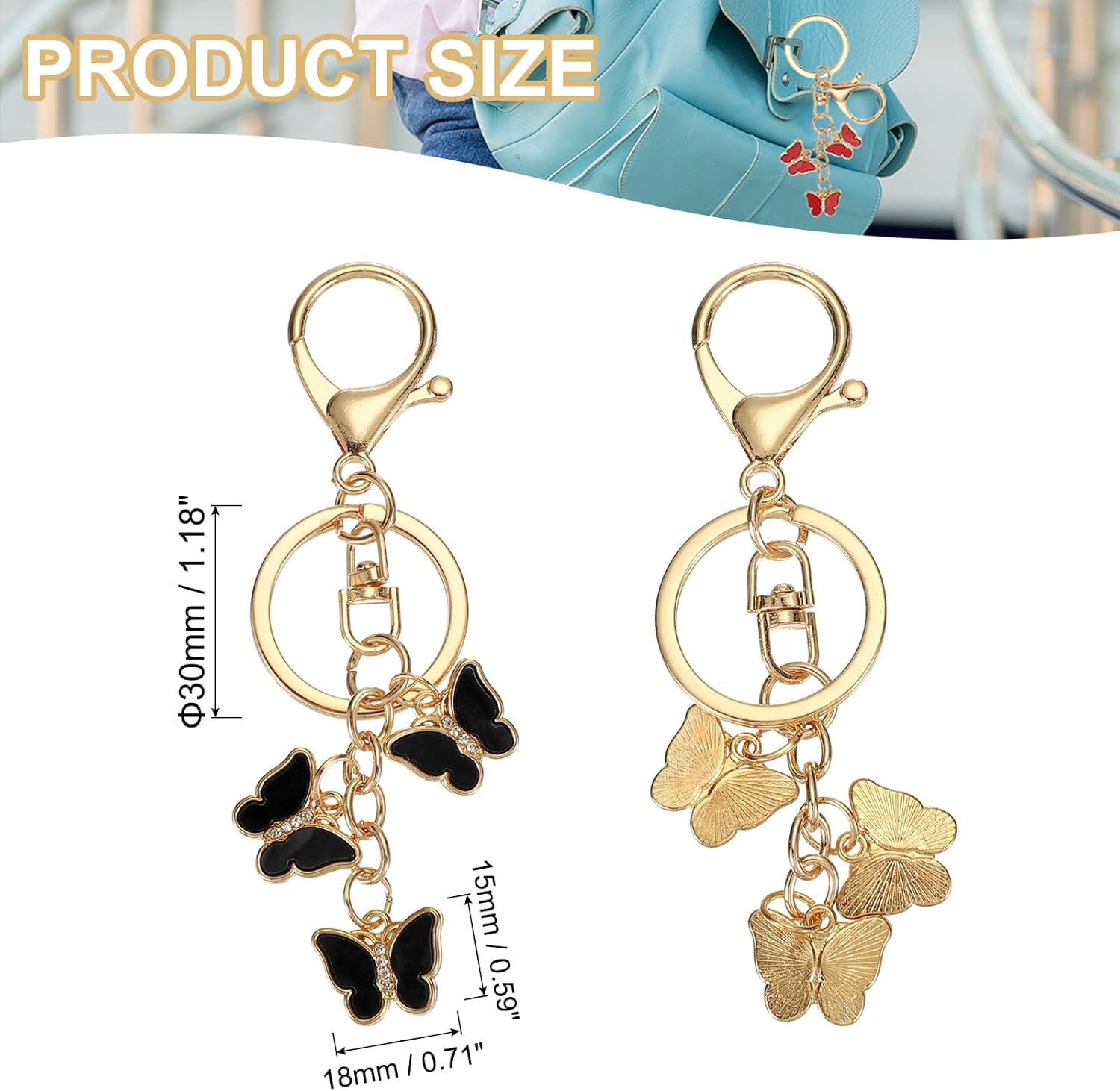 Butterfly Charm, Enameled Keychain Cute Pendant Keyring Purse Bag Accessories Car Ring Black - - Image 2