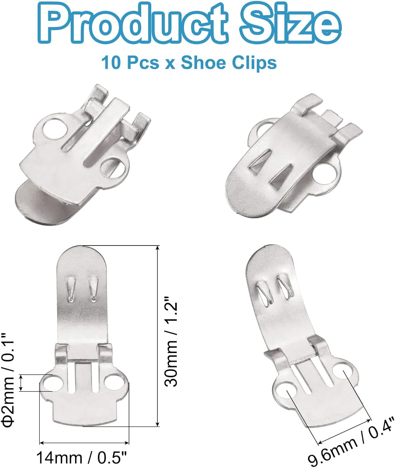 14mm x 30mm Shoe Clips, 10 Pcs Flat Blank Clips Supplies Embellishments for DIY Crafts Decoration Project Shoes Silver - - Image 2